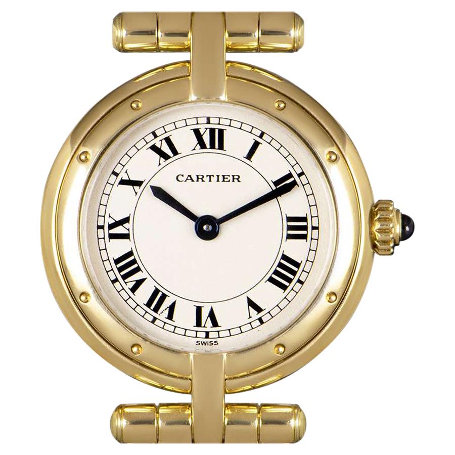 Cartier Vendome Ladies 18 Karat Yellow Gold Silver Roman Dial Wristwatch