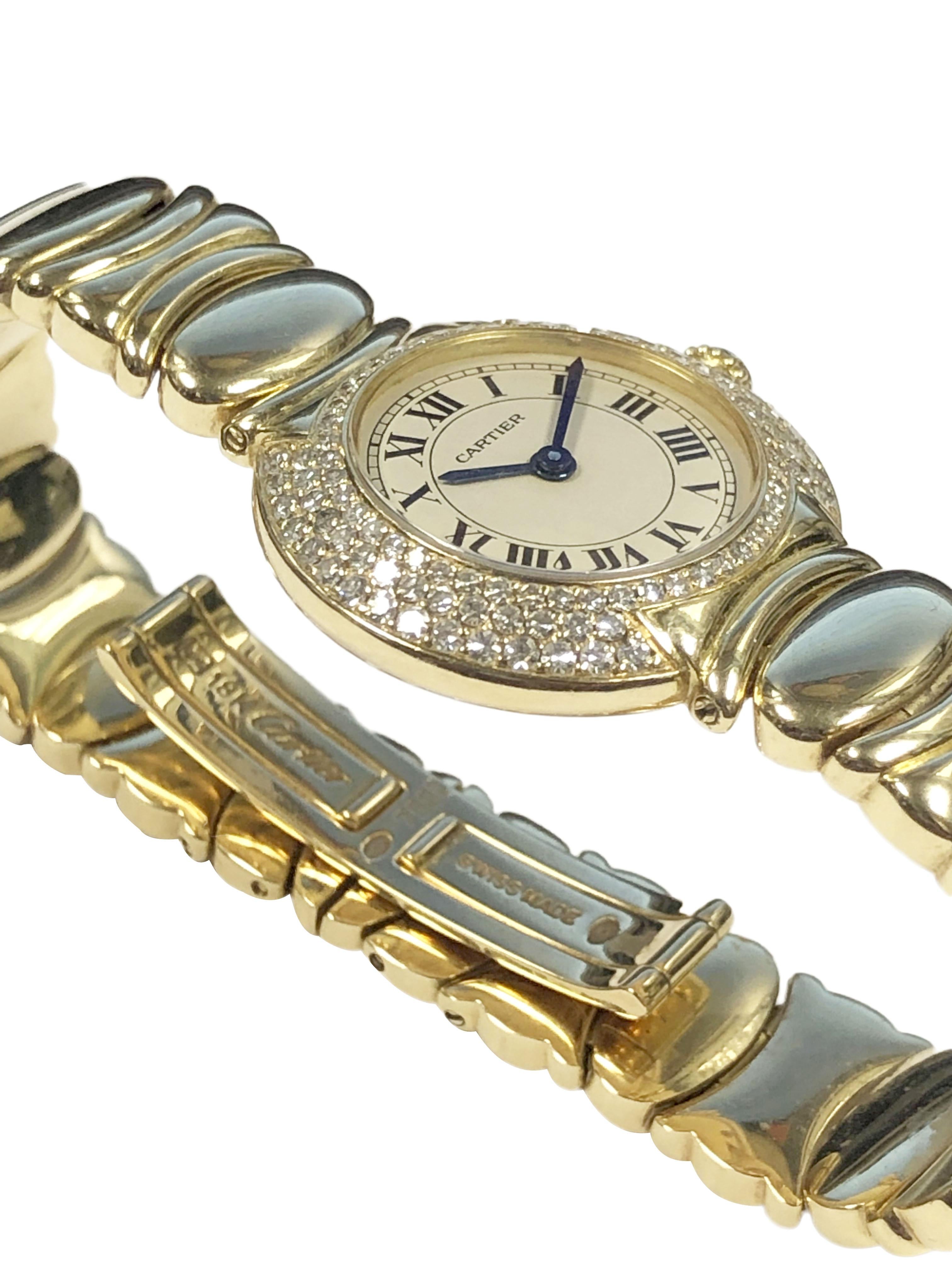 Cartier Vendome Damen Gelbgold und Diamanten Mechanische Armbanduhr im Zustand „Hervorragend“ im Angebot in Chicago, IL