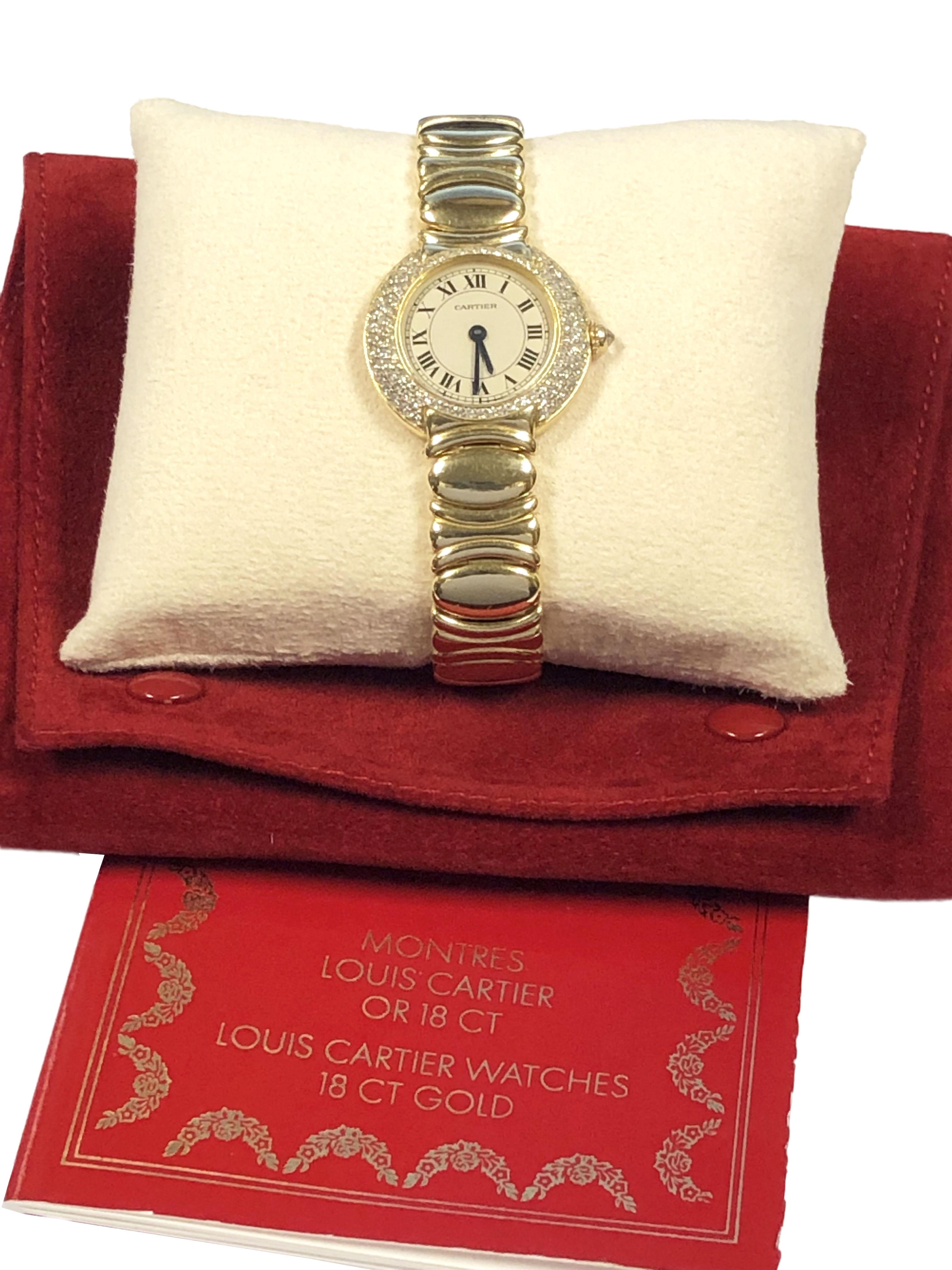 Cartier Vendome Ladies Yellow Gold and Diamonds Mechanical Wrist Watch In Excellent Condition For Sale In Chicago, IL