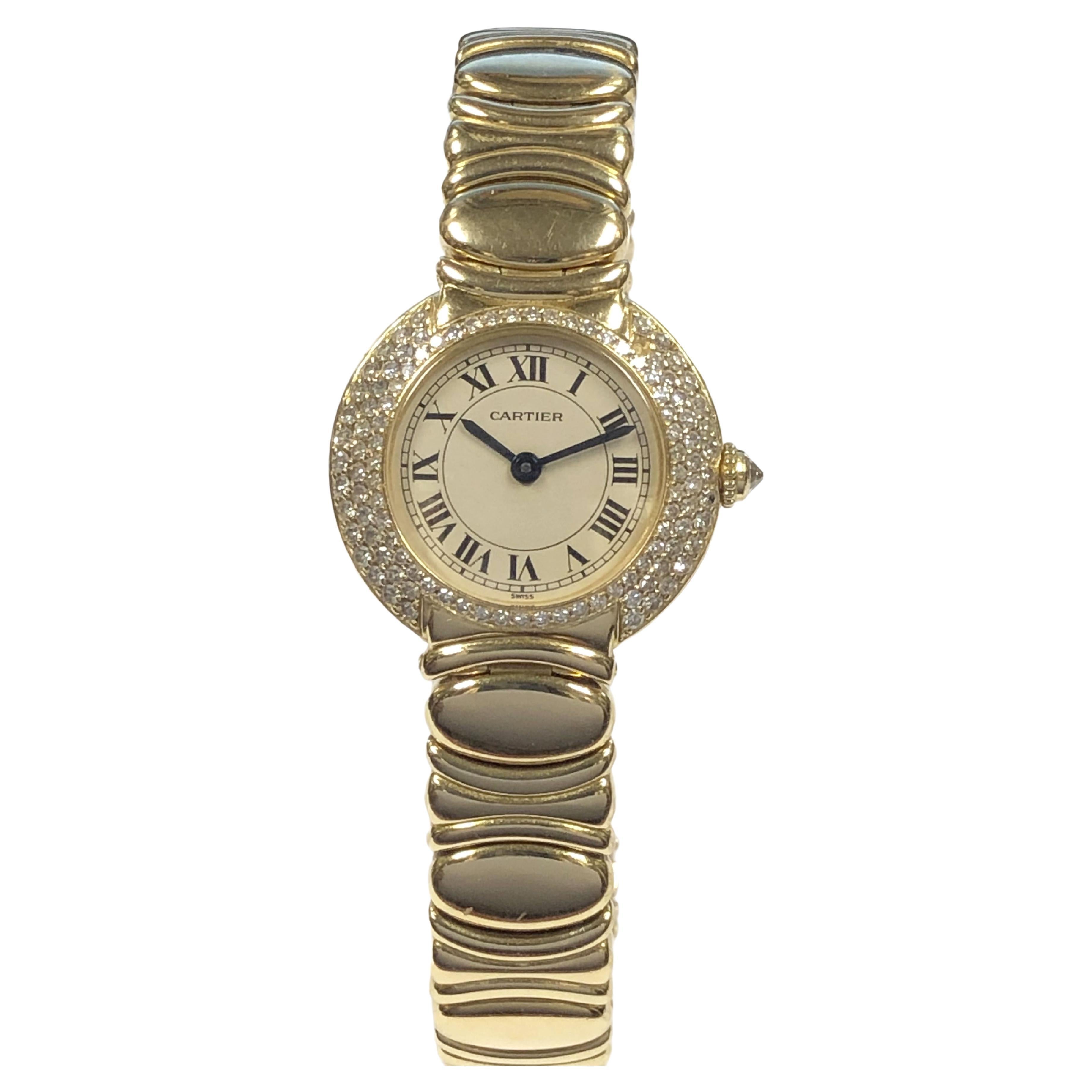 Cartier Vendome Ladies Yellow Gold and Diamonds Mechanical Wrist Watch