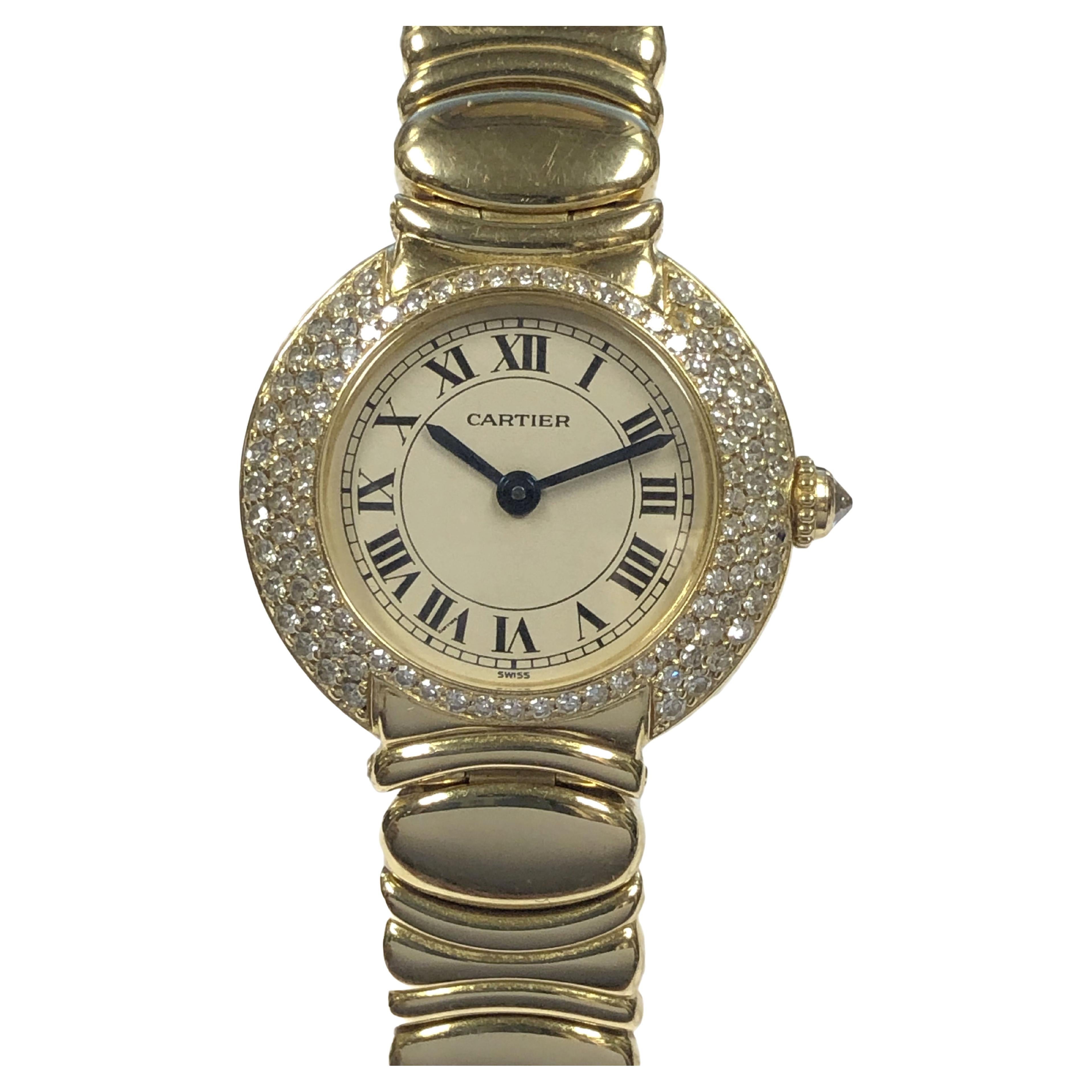 Cartier Vendome Damen Gelbgold und Diamanten Mechanische Armbanduhr