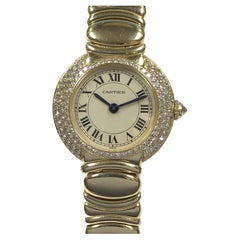 Cartier Vendome Damen Gelbgold und Diamanten Mechanische Armbanduhr
