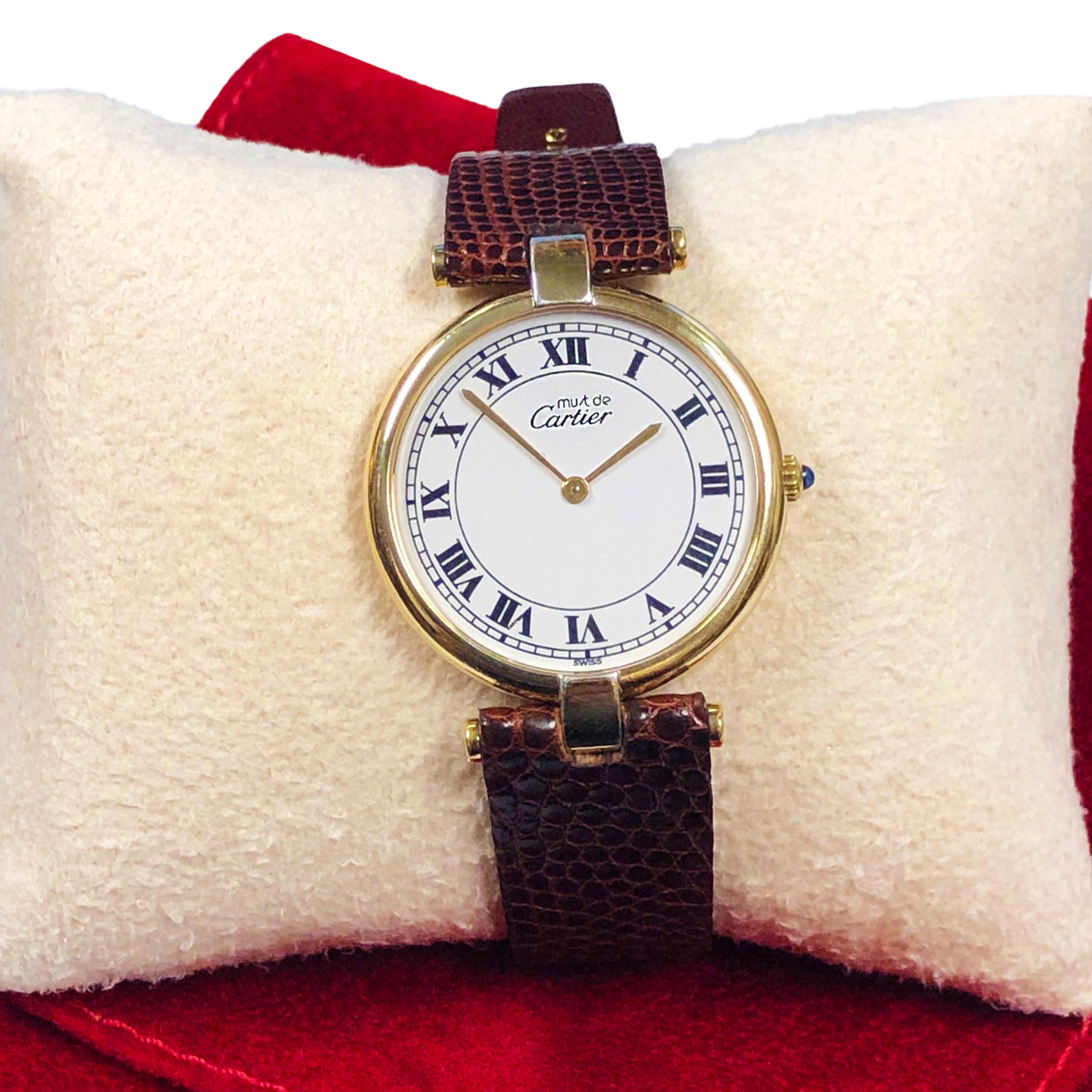 Women's or Men's Cartier Vendome Large Must De Cartier Vermeil Quartz Wristwatch