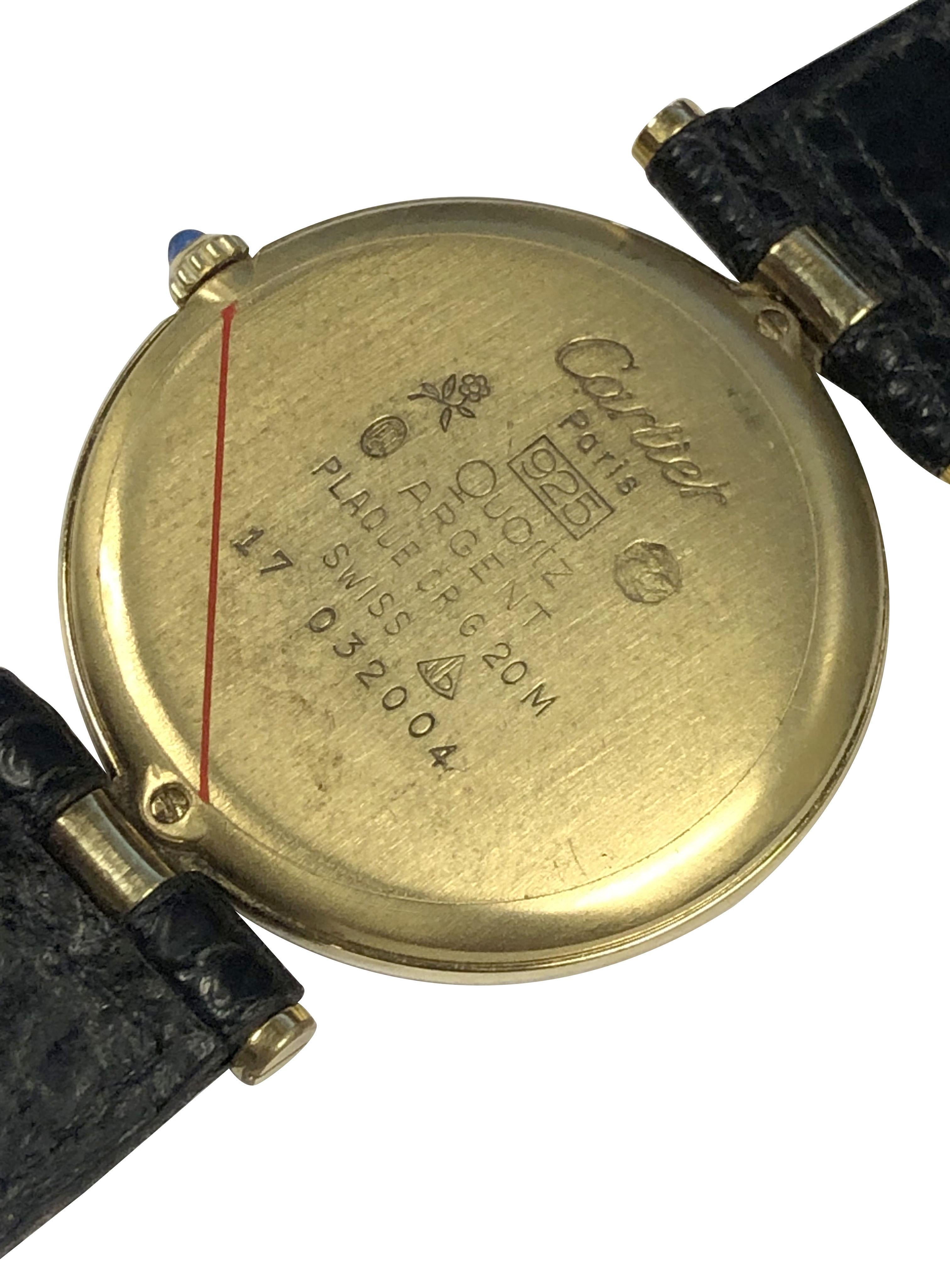 Cartier Vendome Large Vermeil Must de Cartier Quartz Wristwatch In Excellent Condition For Sale In Chicago, IL