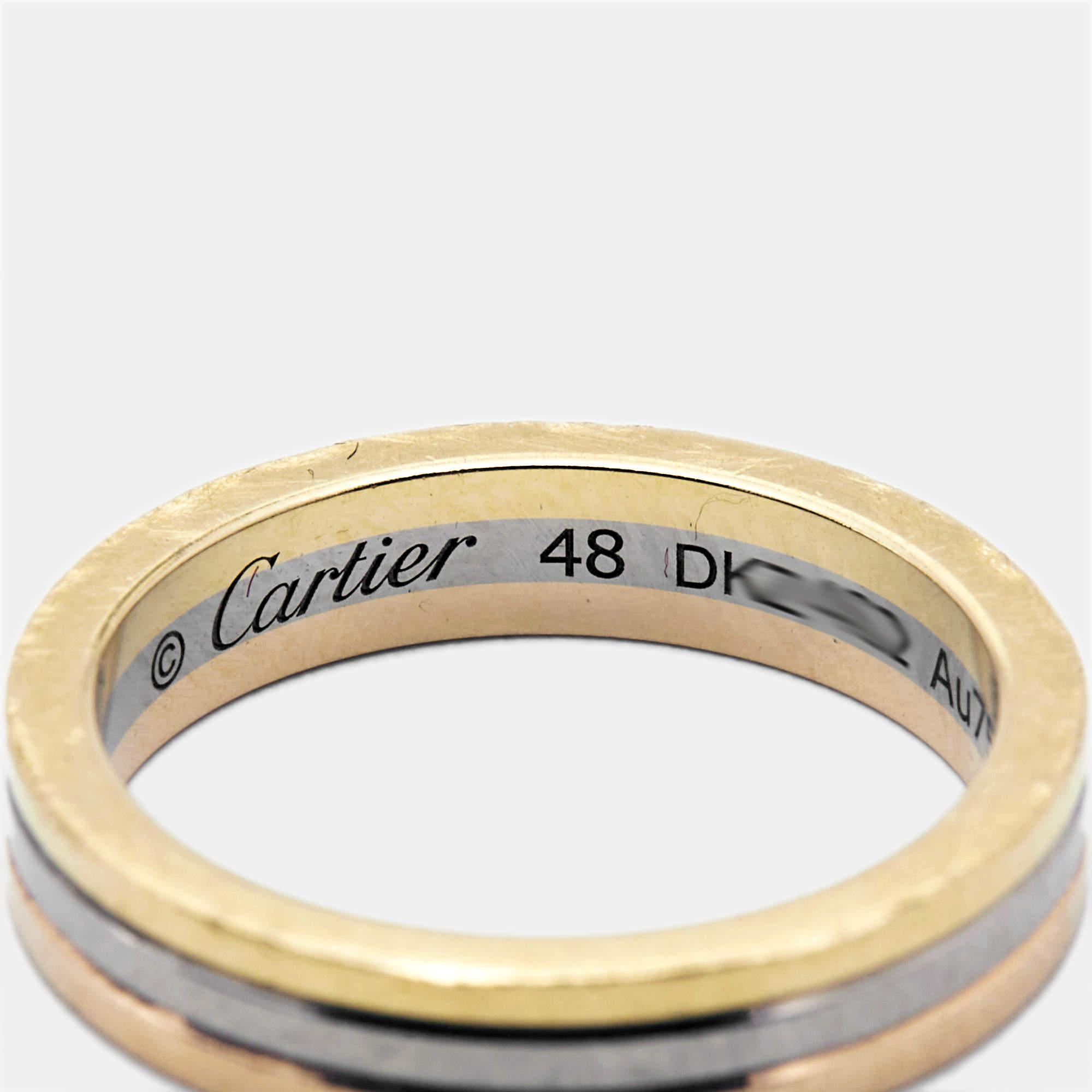 Cartier Vendome Louis 18k Three Tone Gold Wedding Band Ring Size 48 In Fair Condition In Dubai, Al Qouz 2