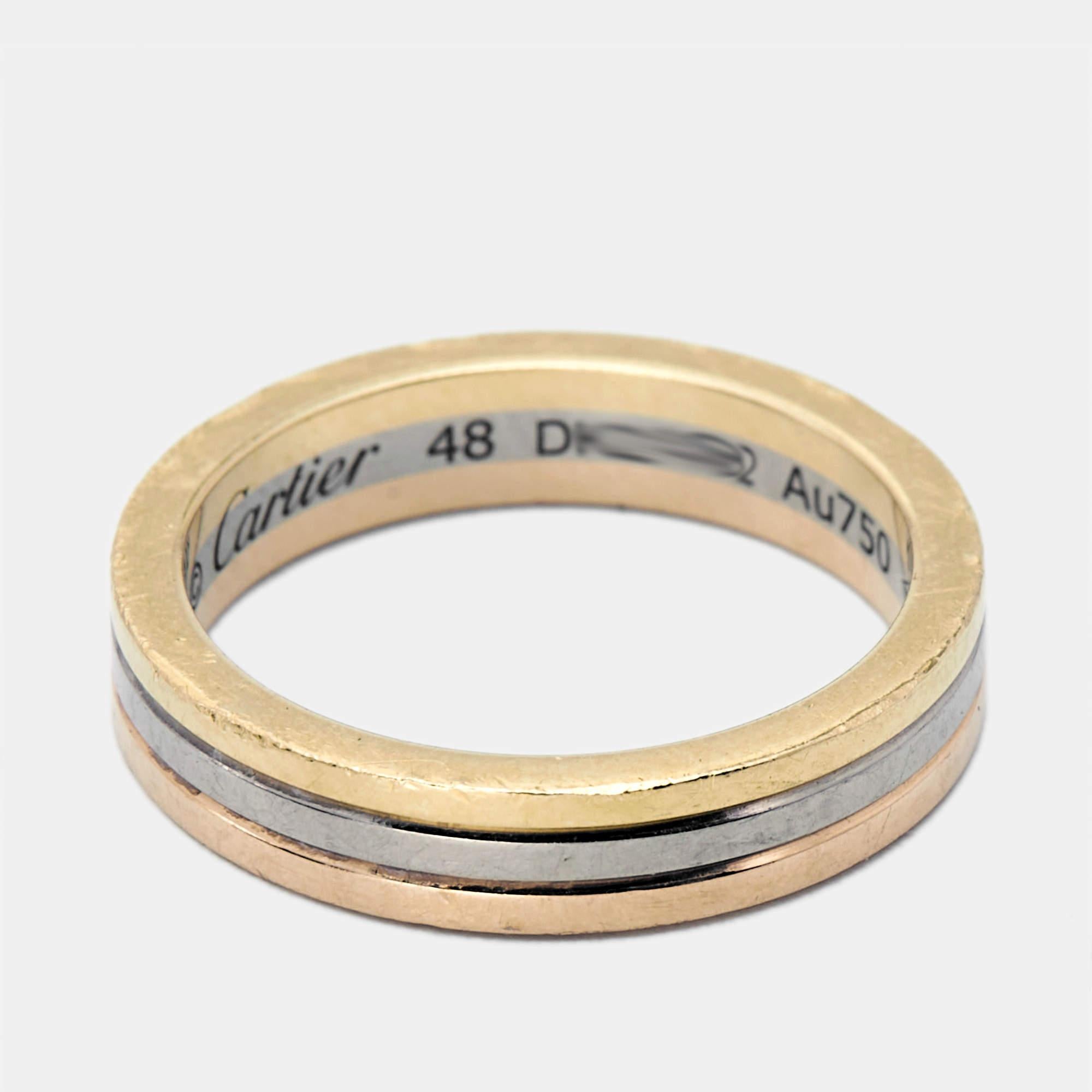 Cartier Vendome Louis 18k Three Tone Gold Wedding Band Ring Size 48 1