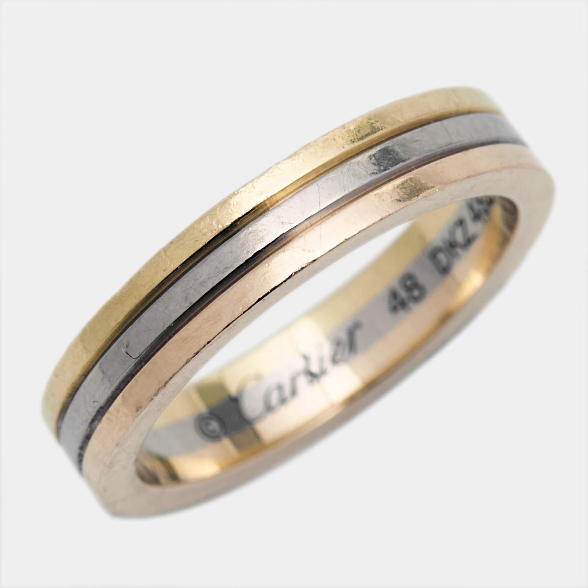 Cartier Vendome Louis 18k Three Tone Gold Wedding Band Ring Size 48 3
