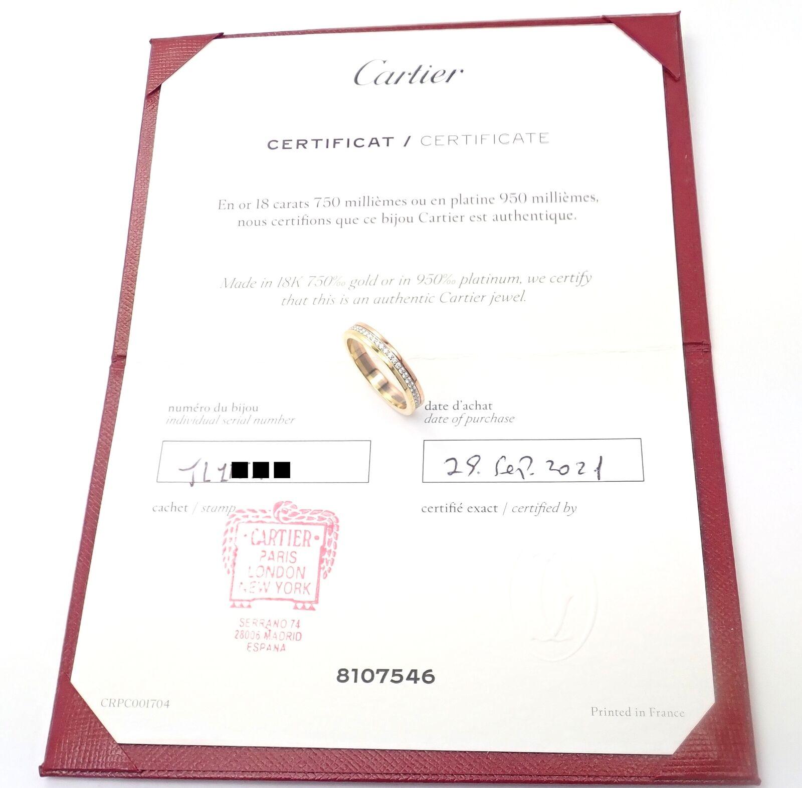 18k Tri-Color Gold (Yellow, White, Rose) Diamond Vendôme Louis Cartier Band Ring by Cartier. 
With 53 round brilliant cut diamonds VS1 clarity, G color total weight approx. .23ct
This ring comes with Cartier certificate of authenticity and a Cartier