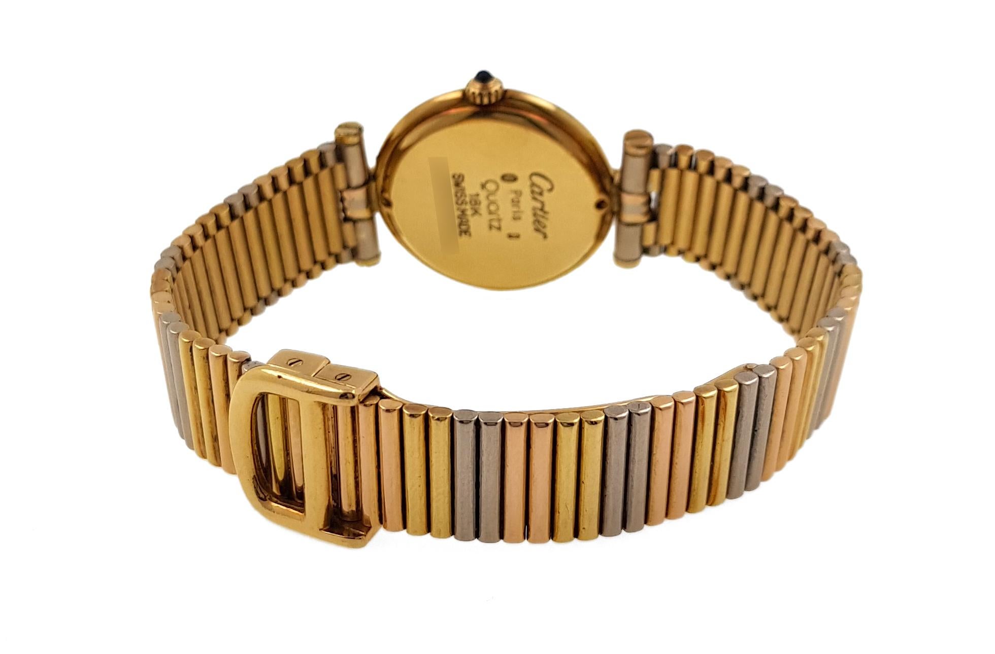 Cartier Vendome Louis Cartier Trinity Date Three 18k Golds with 3 Gold Strap For Sale 4