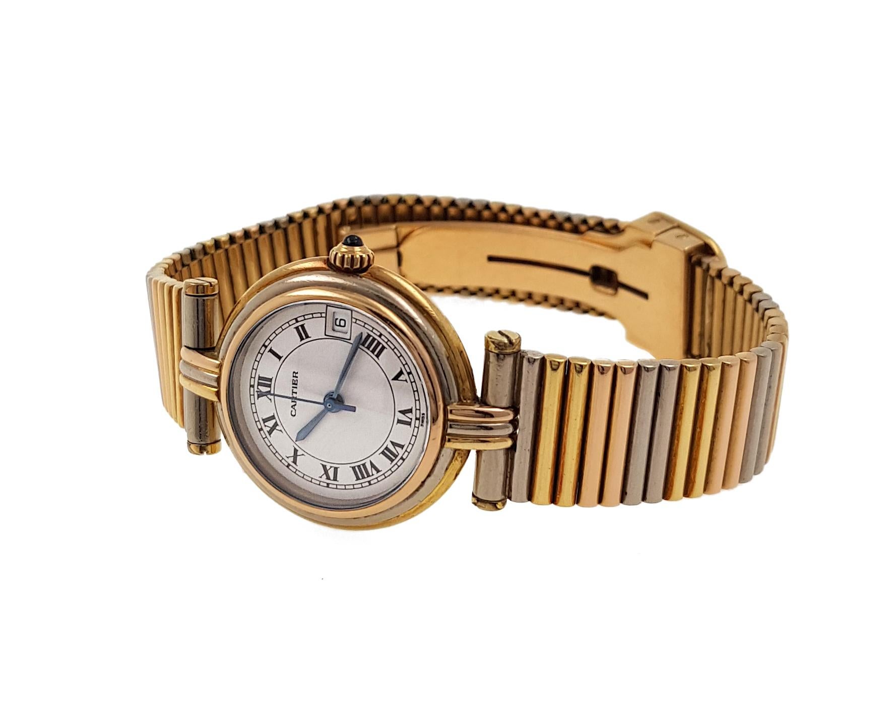 Cartier Vendome Louis Cartier Trinity Date Three 18k Golds with 3 Gold Strap For Sale 6