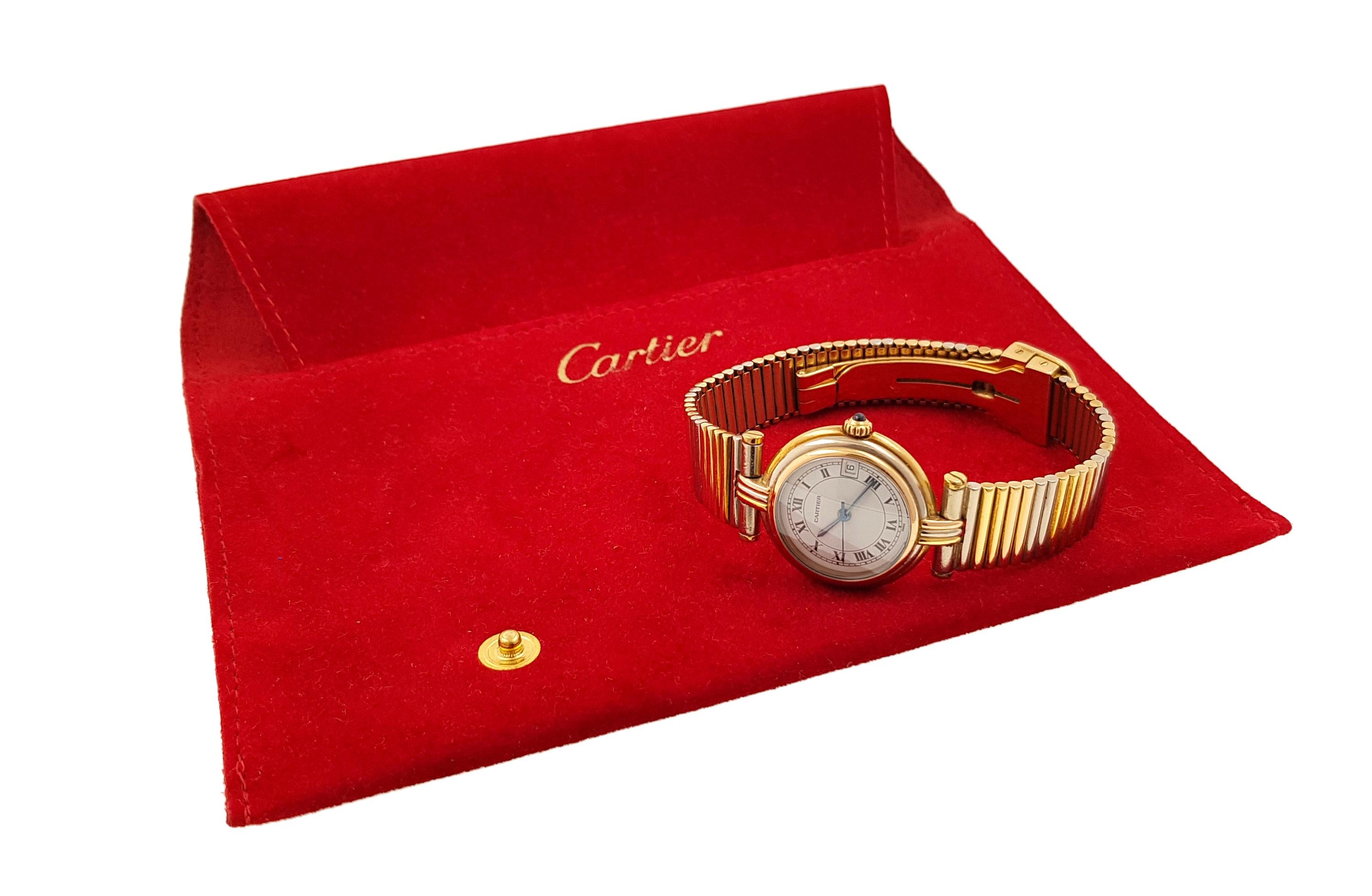 Cartier Vendome Louis Cartier Trinity Date Three 18k Golds with 3 Gold Strap For Sale 7