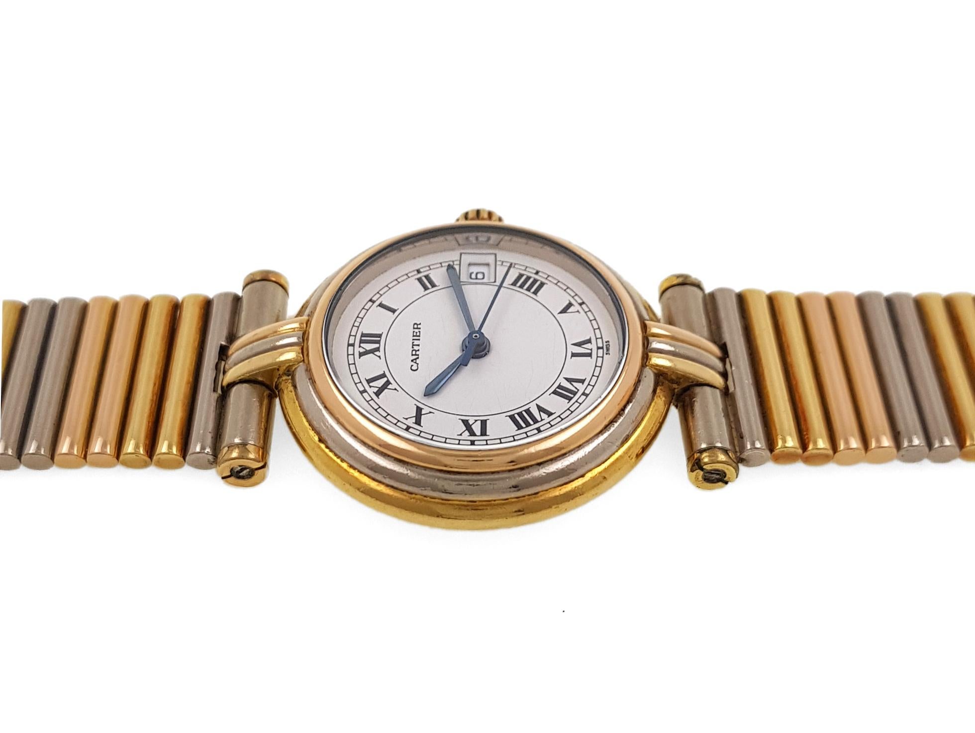 Women's Cartier Vendome Louis Cartier Trinity Date Three 18k Golds with 3 Gold Strap For Sale