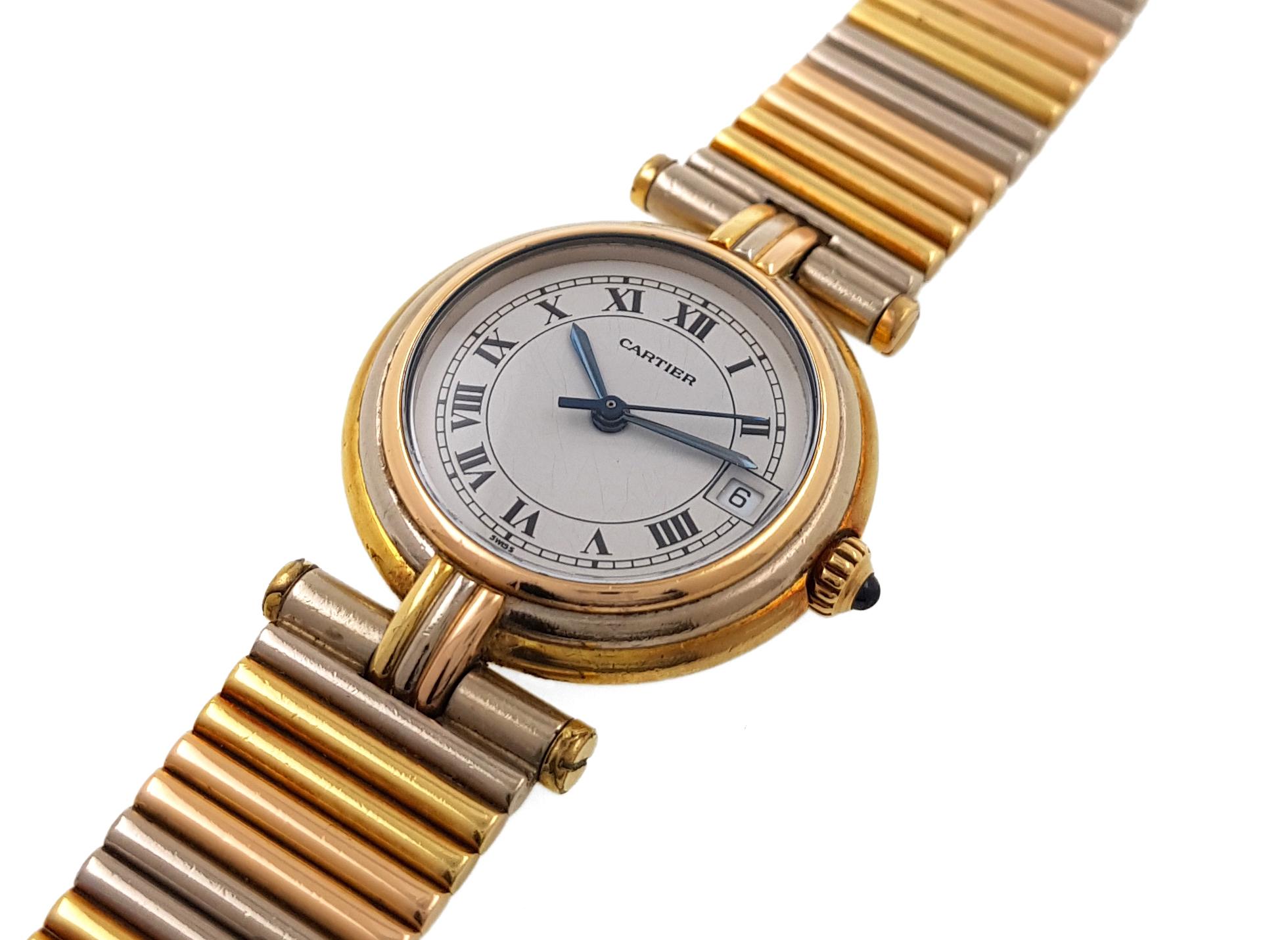 Cartier Vendome Louis Cartier Trinity Date Three 18k Golds with 3 Gold Strap For Sale 1