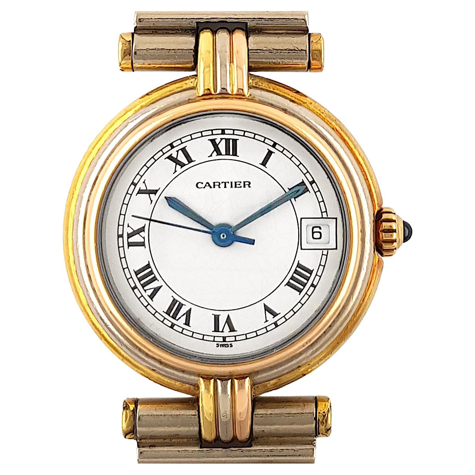 Cartier Vendome Louis Cartier Trinity Date Three 18k Golds with 3 Gold Strap For Sale
