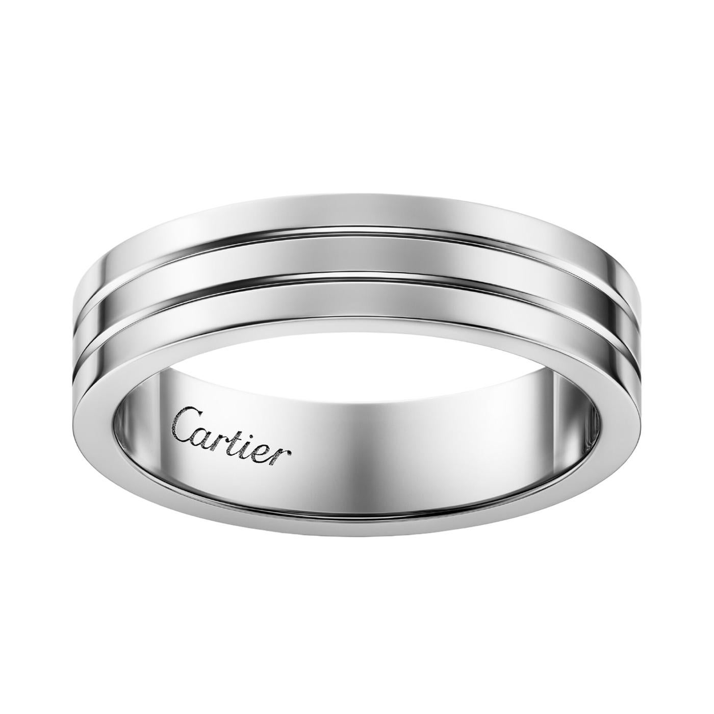 Cartier Vendome Louis Cartier Wedding Band, white gold (750/1000). Width: 4.8 mm (for size 62 and US size 10).

Details:
Brand: Cartier
Style: Vendome Louis Band
Material: White Gold
Size: 62
US Size: 10
Theme: Romantic, Love
Condition: