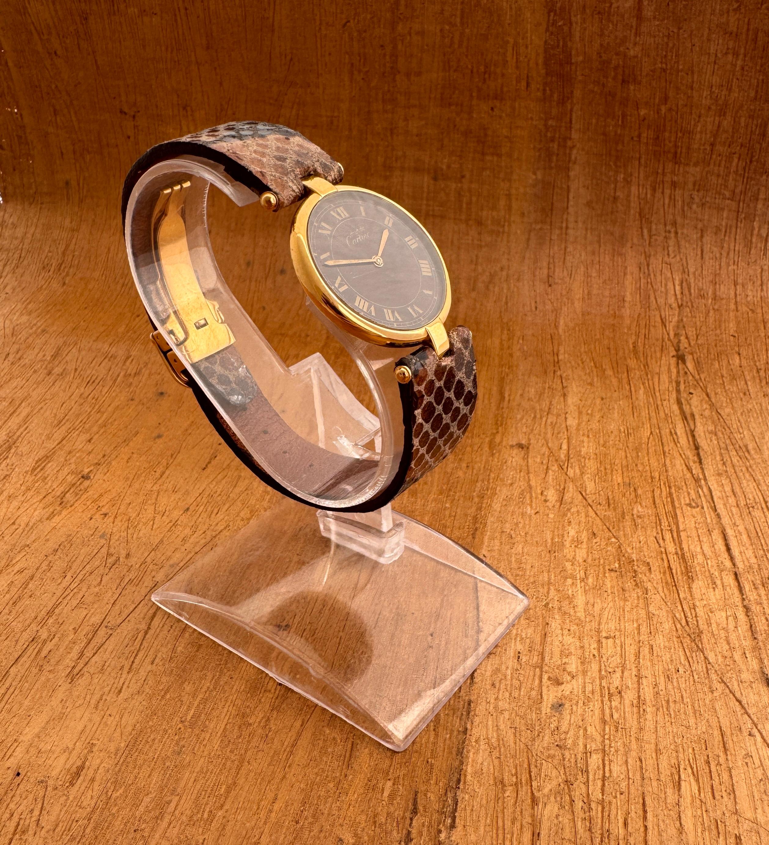 Cartier Vendome Must de CARTIER Vendôme Vermeil Unique Roman Brown Spider Dial W For Sale 9