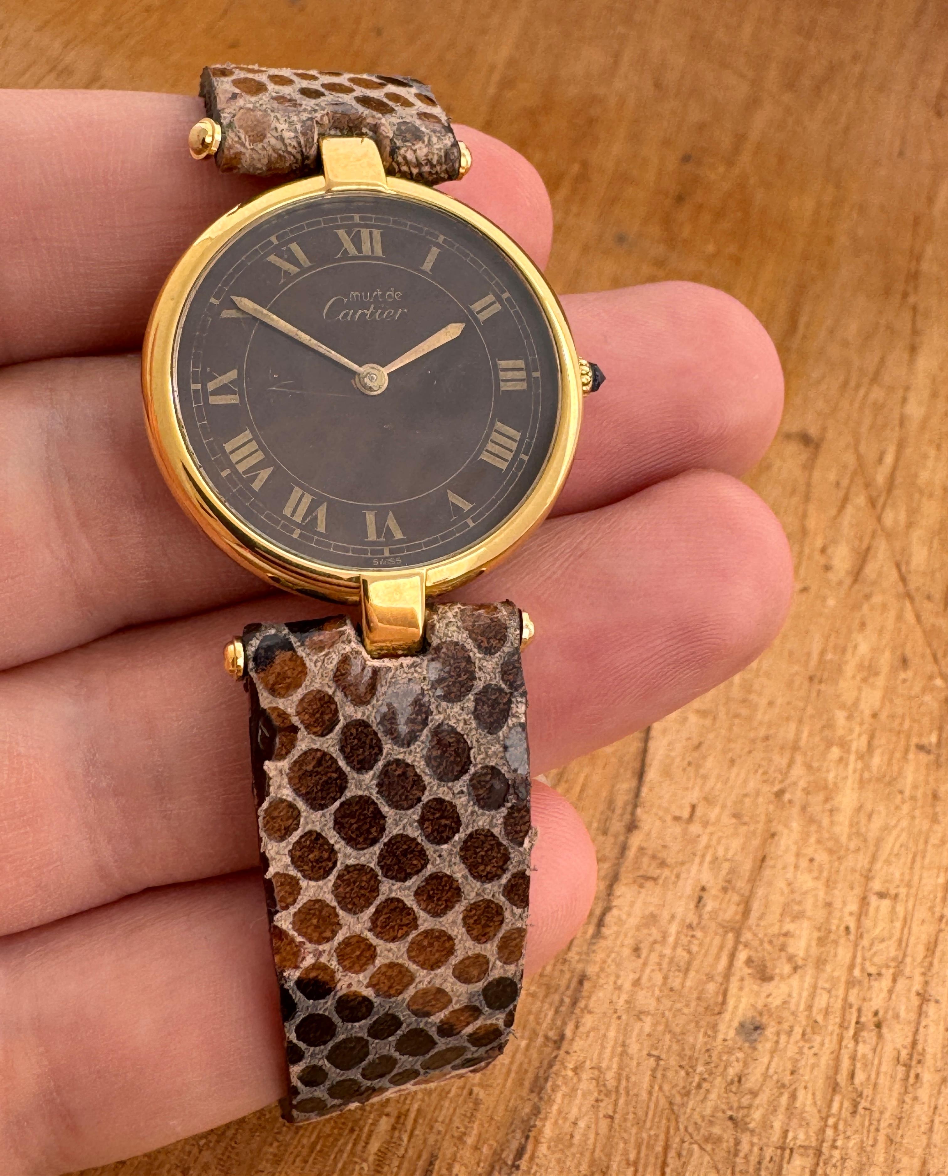 Men's Cartier Vendome Must de CARTIER Vendôme Vermeil Unique Roman Brown Spider Dial W For Sale