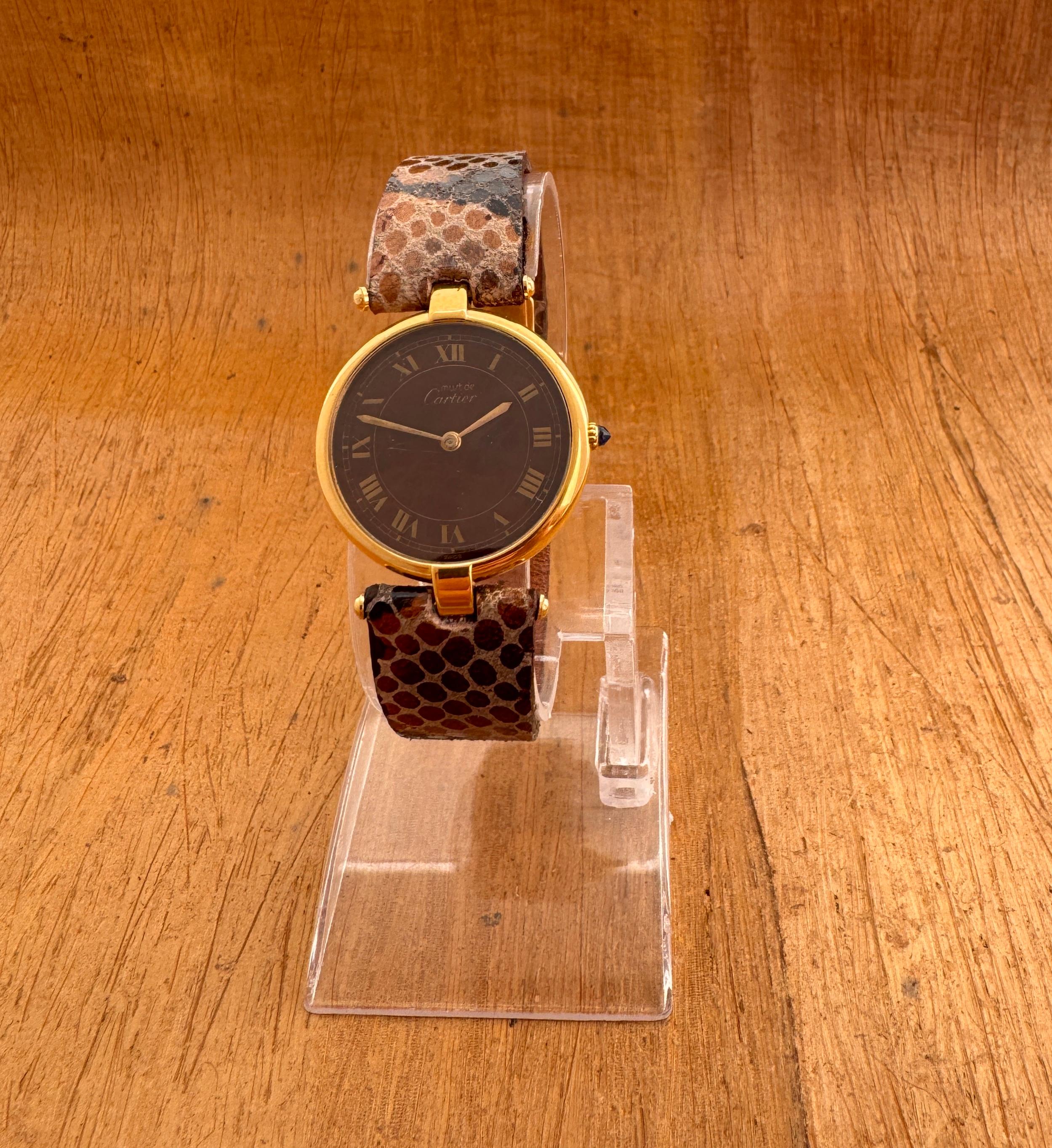 Cartier Vendome Must de CARTIER Vendôme Vermeil Unique Roman Brown Spider Dial W For Sale 5
