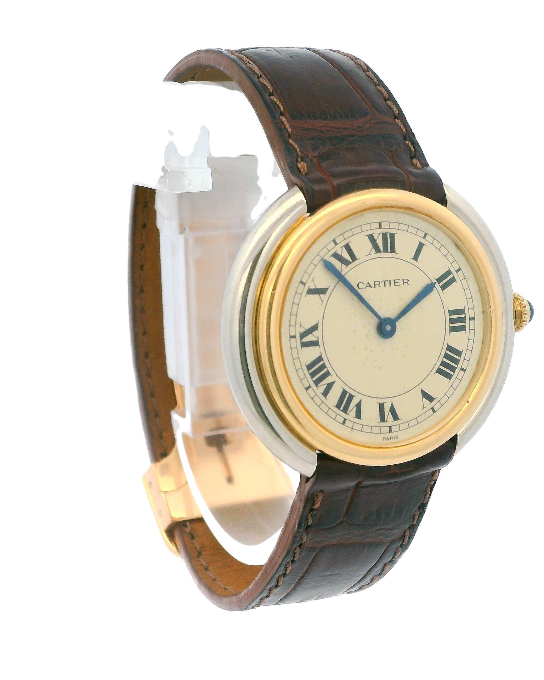 Cartier Vendome Rondo 18k White & Yellow Gold Paris Dial Watch In Excellent Condition For Sale In Great Neck Plaza, NY