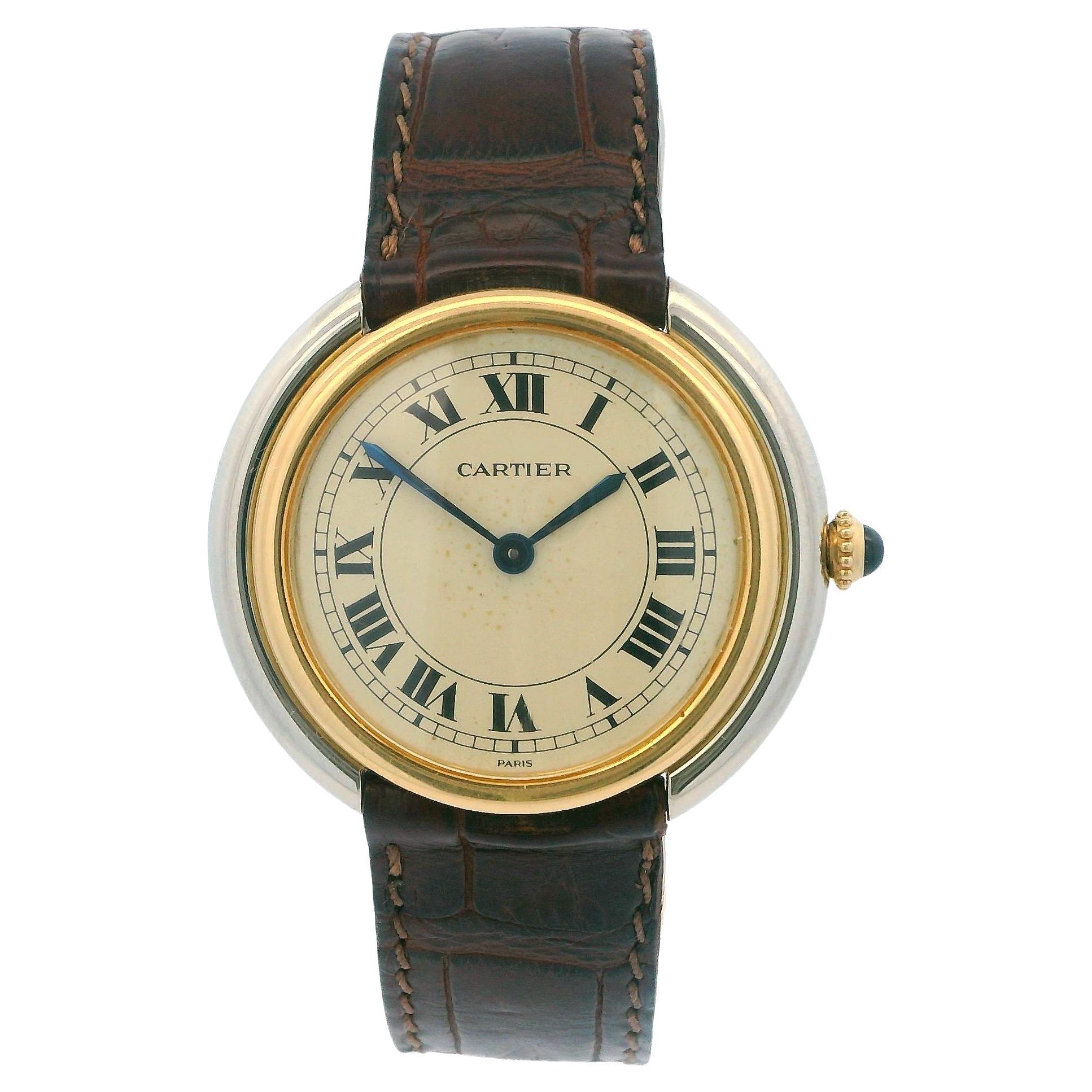 Cartier Vendome Rondo 18k Weiß- und Gelbgold Paris Zifferblattuhr mit Zifferblatt