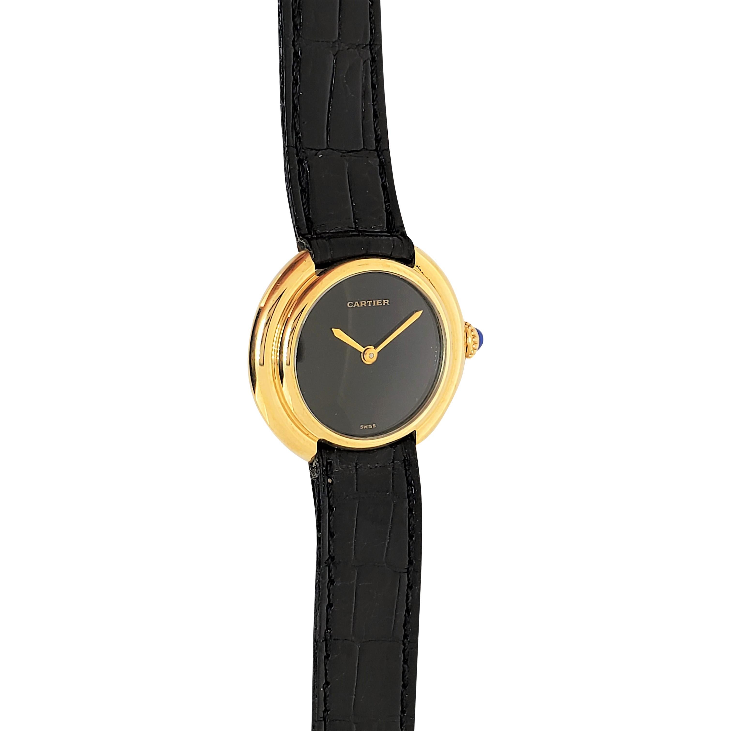 Women's Cartier Vendome Small Size with Black Dial circa 1975-1985 For Sale