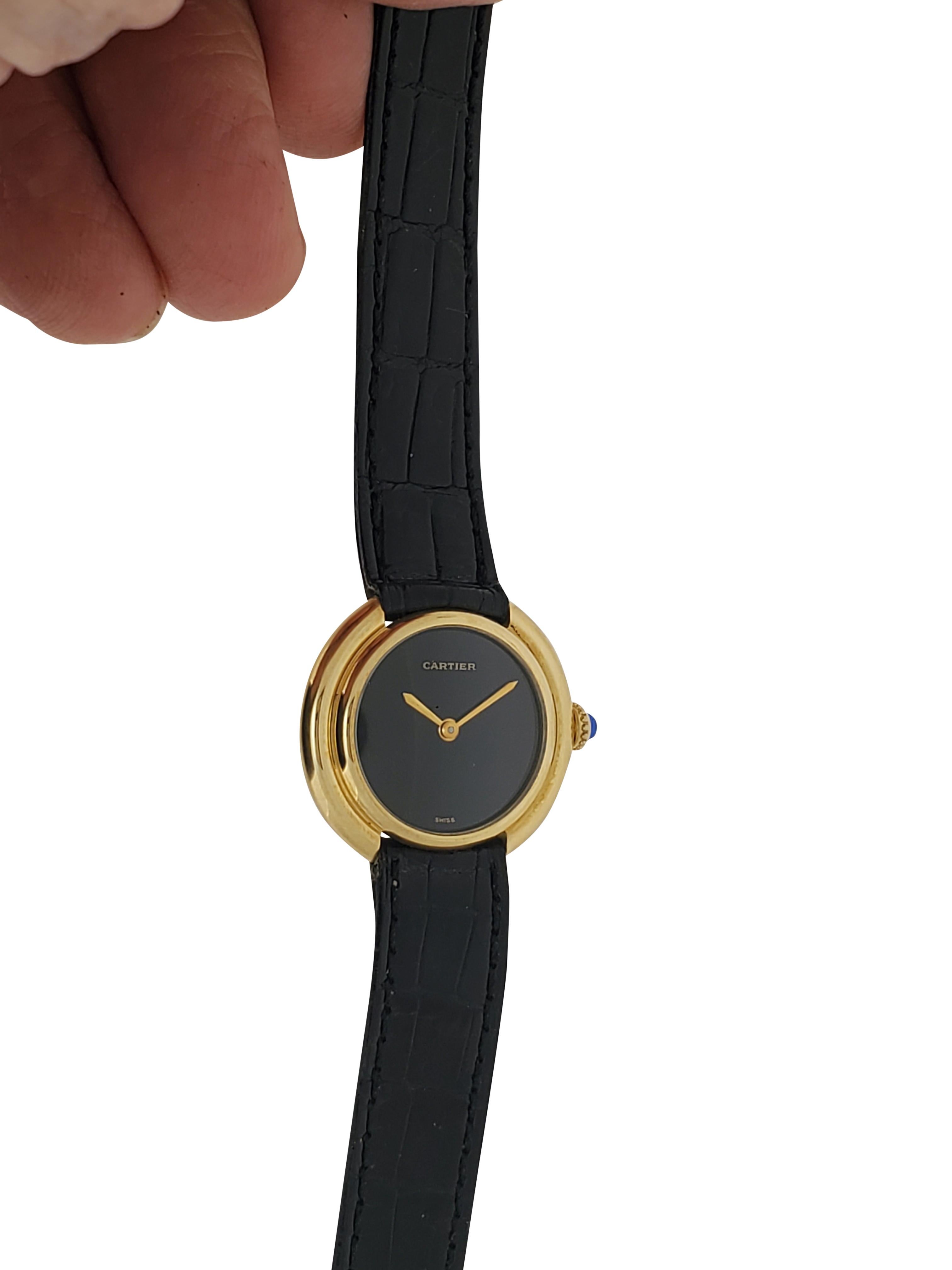 Cartier Vendome Small Size with Black Dial circa 1975-1985 For Sale 2