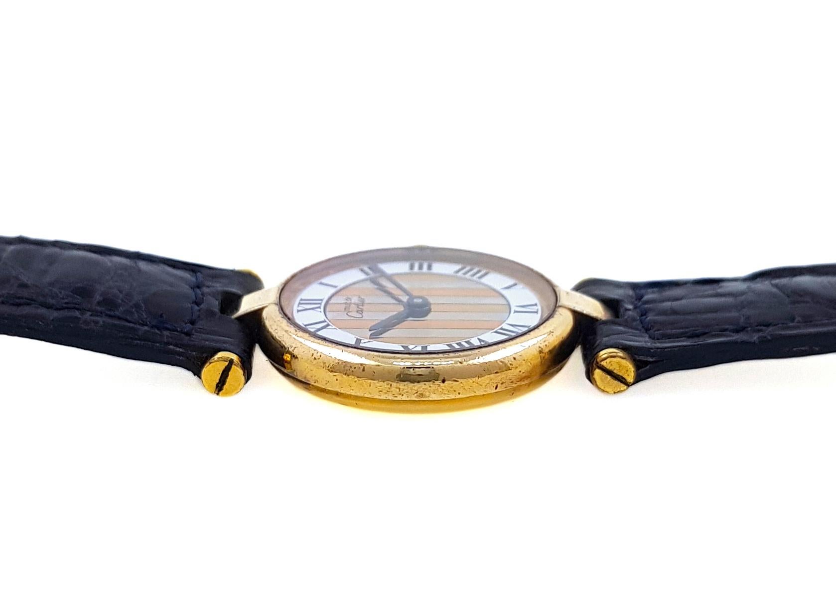 Cartier Vendome Trinity Must de Cartier VLC 1980 Railroad and 3 Ors Gold Pattern In Good Condition In PARIS, FR