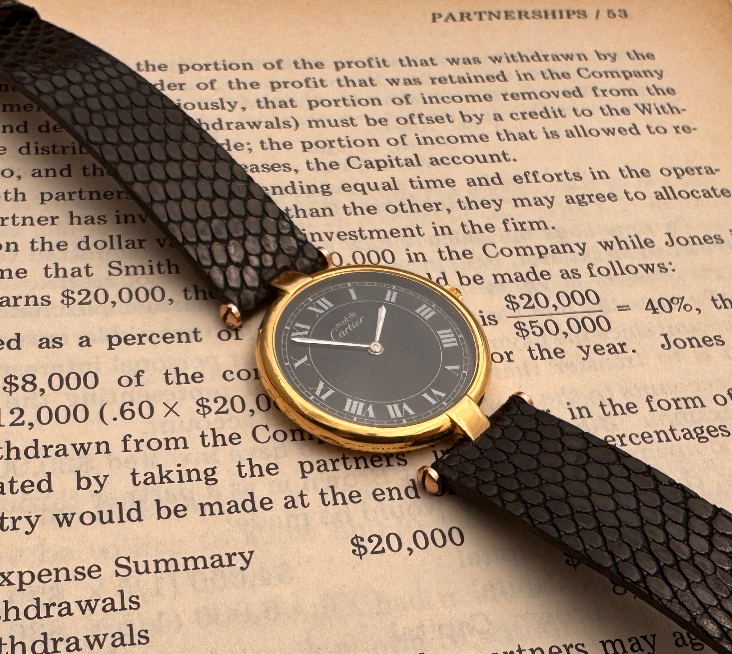 Cartier Vendome Vermeil 925 Roman Black Dial 30mm Watch For Sale 6