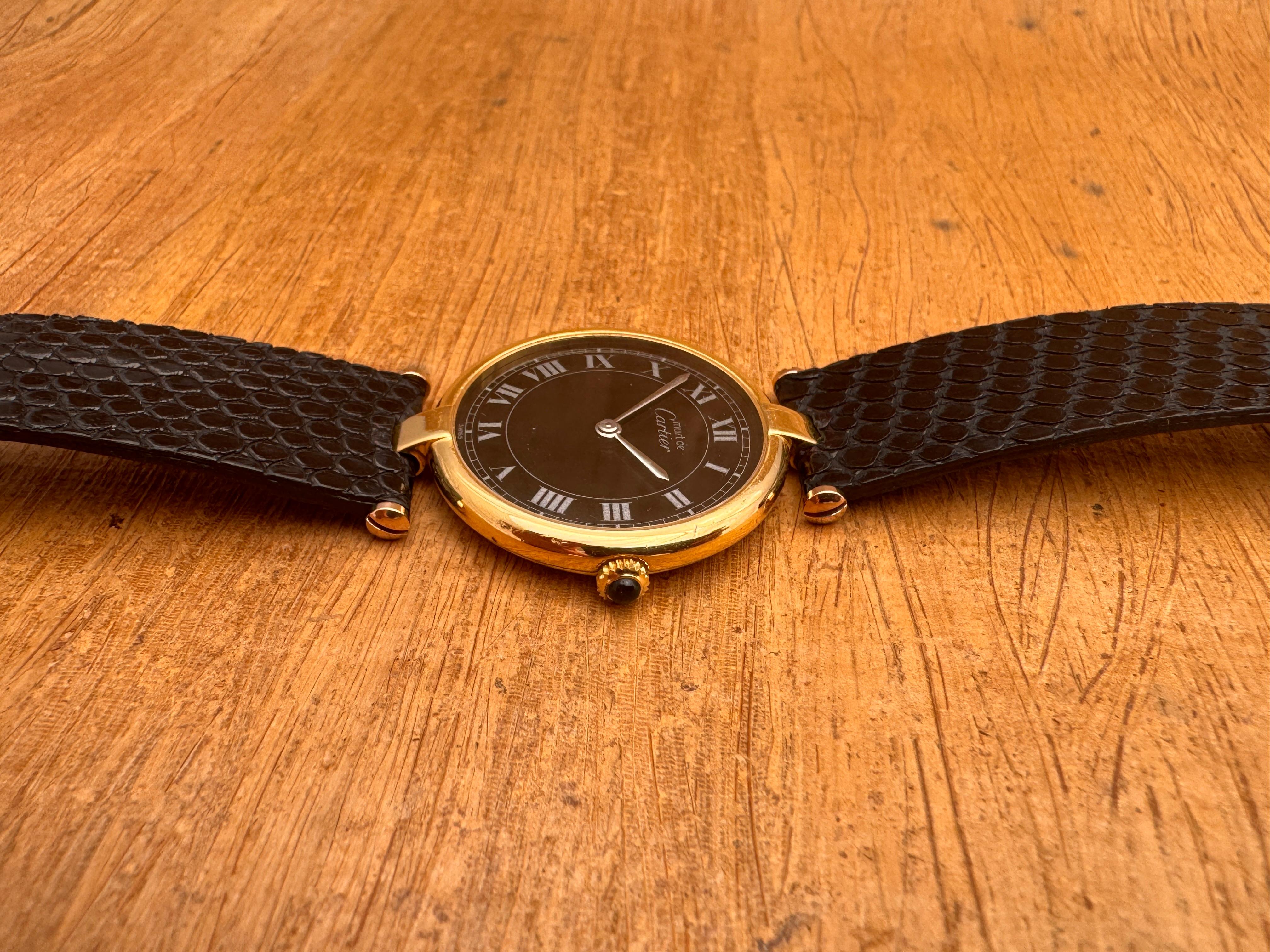Cartier Vendome Vermeil 925 Roman Black Dial 30mm Watch For Sale 1