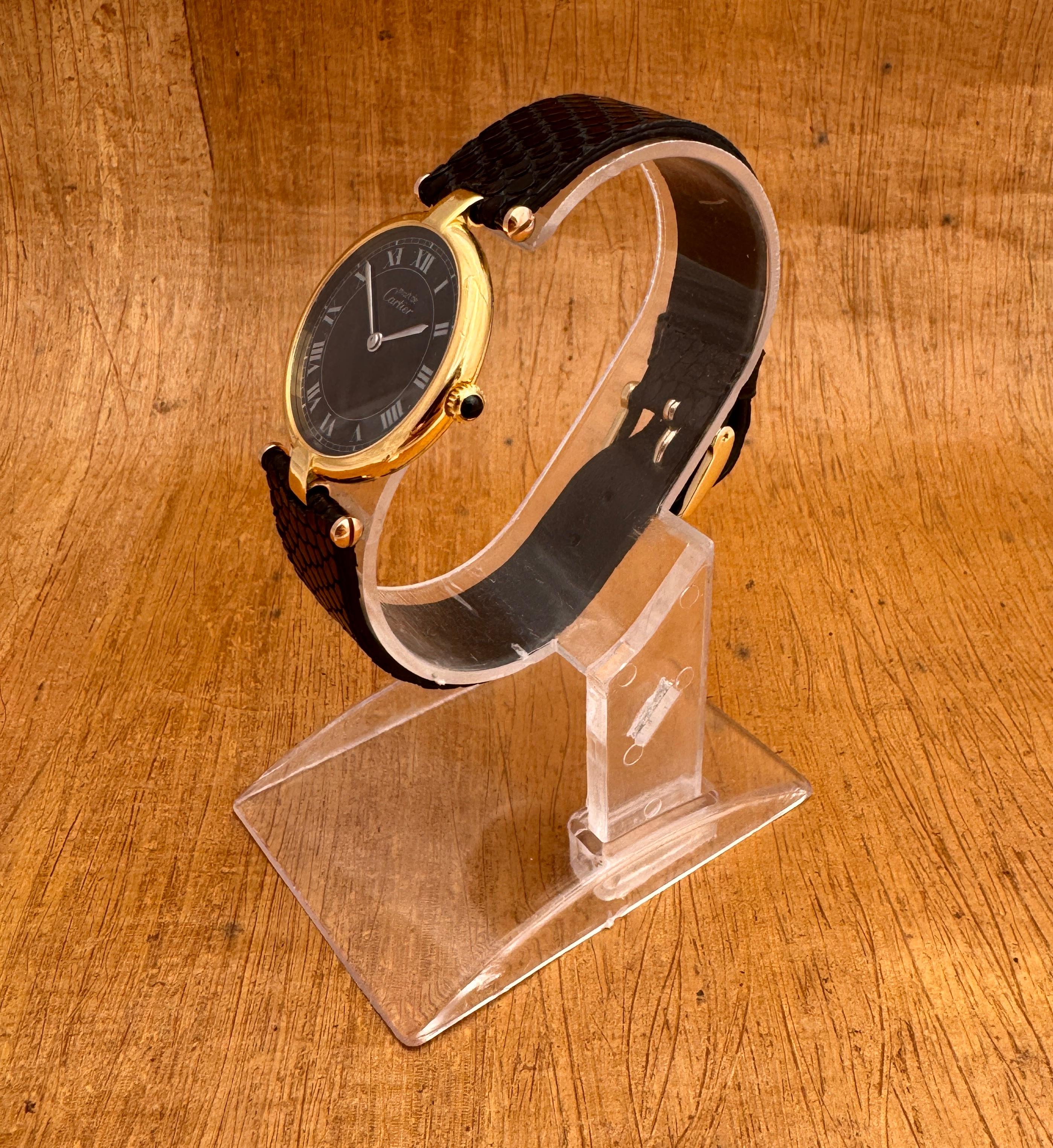 Cartier Vendome Vermeil 925 Roman Black Dial 30mm Watch For Sale 3