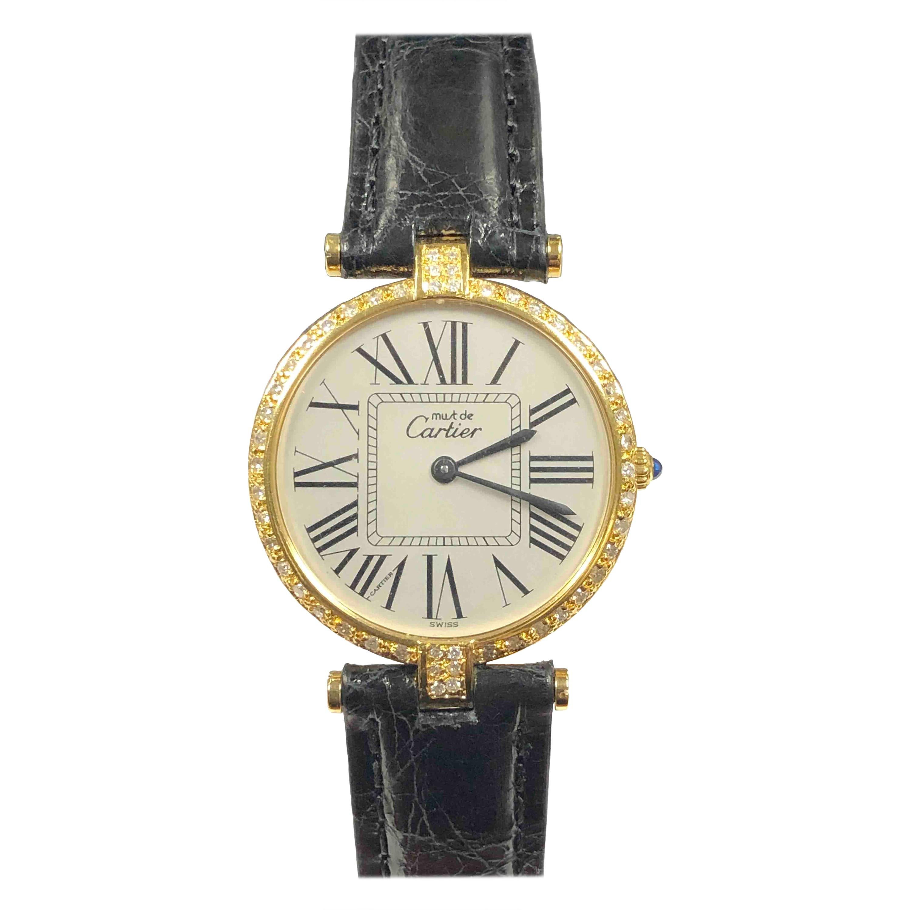 Cartier Vendome Vermeil and Diamond Large Quartz Wristwatch