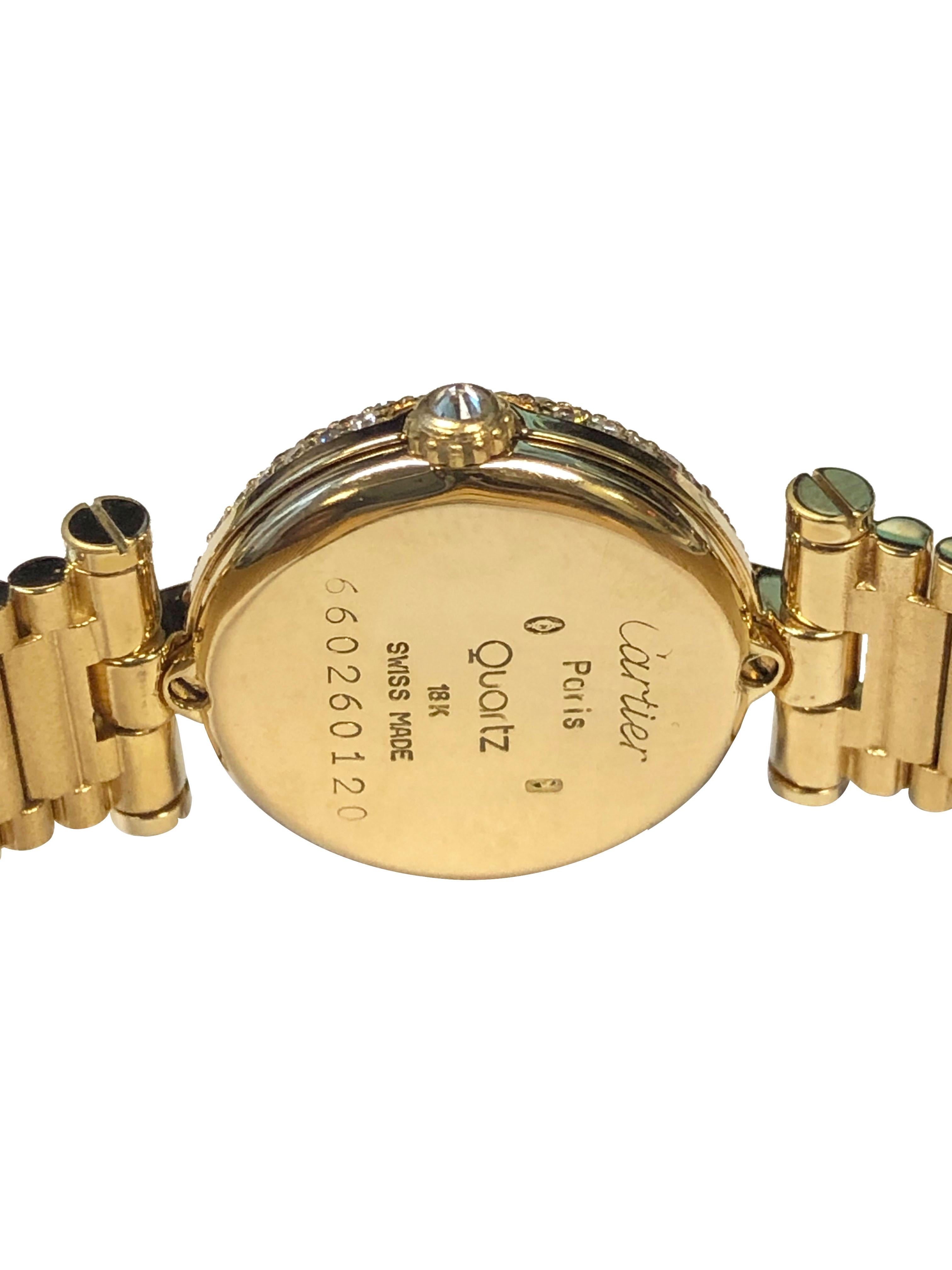 Round Cut Cartier Vendome Yellow Gold and Diamond Ladies Wrist Watch For Sale