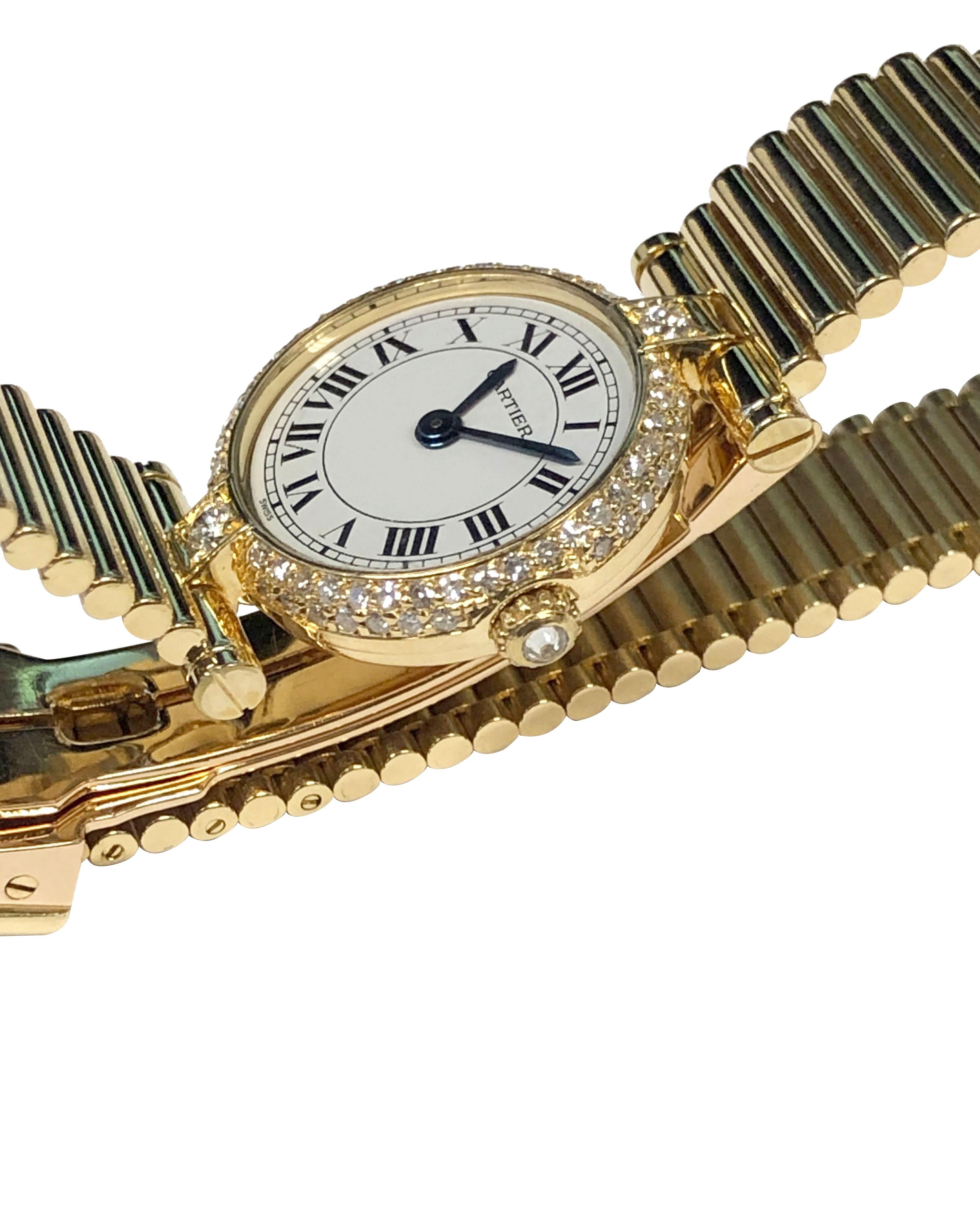 Cartier Vendome Damenarmbanduhr aus Gelbgold und Diamanten (Rundschliff) im Angebot