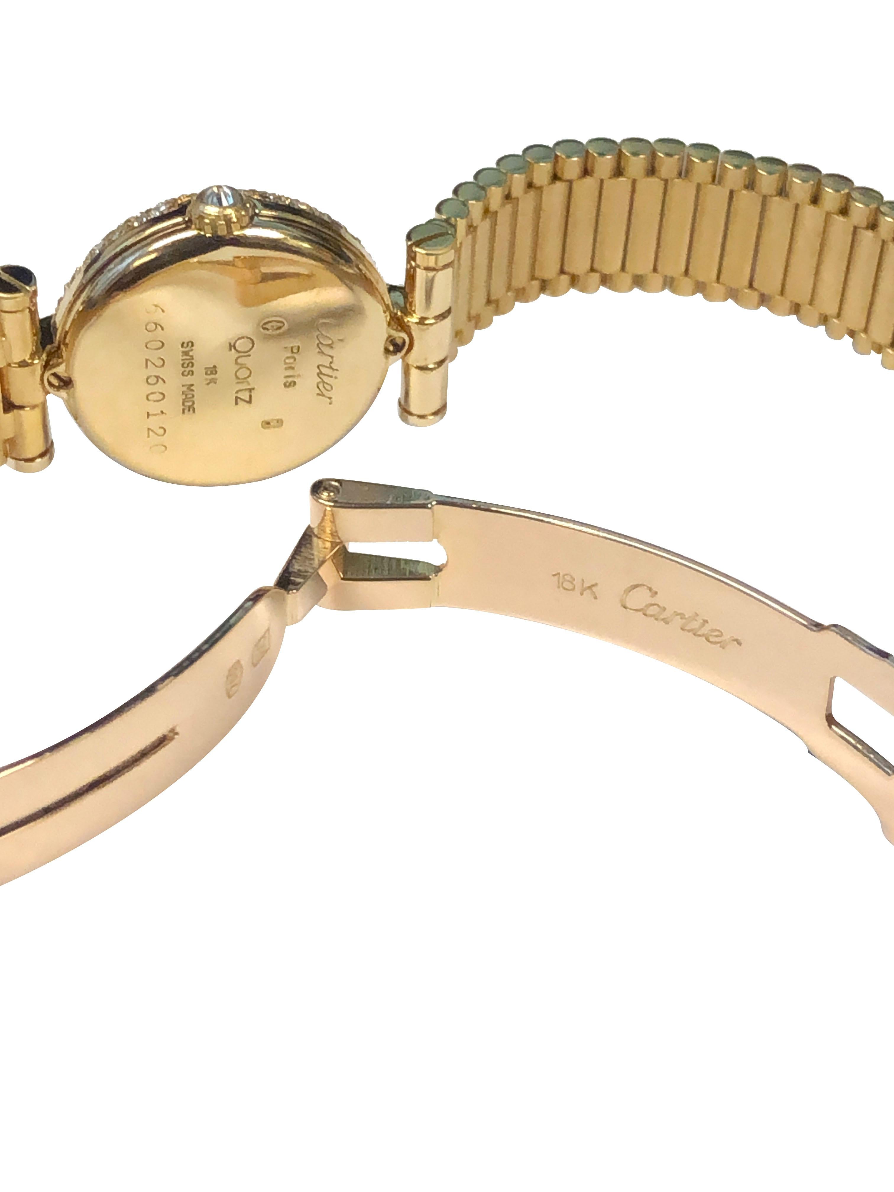 Women's Cartier Vendome Yellow Gold and Diamond Ladies Wrist Watch For Sale