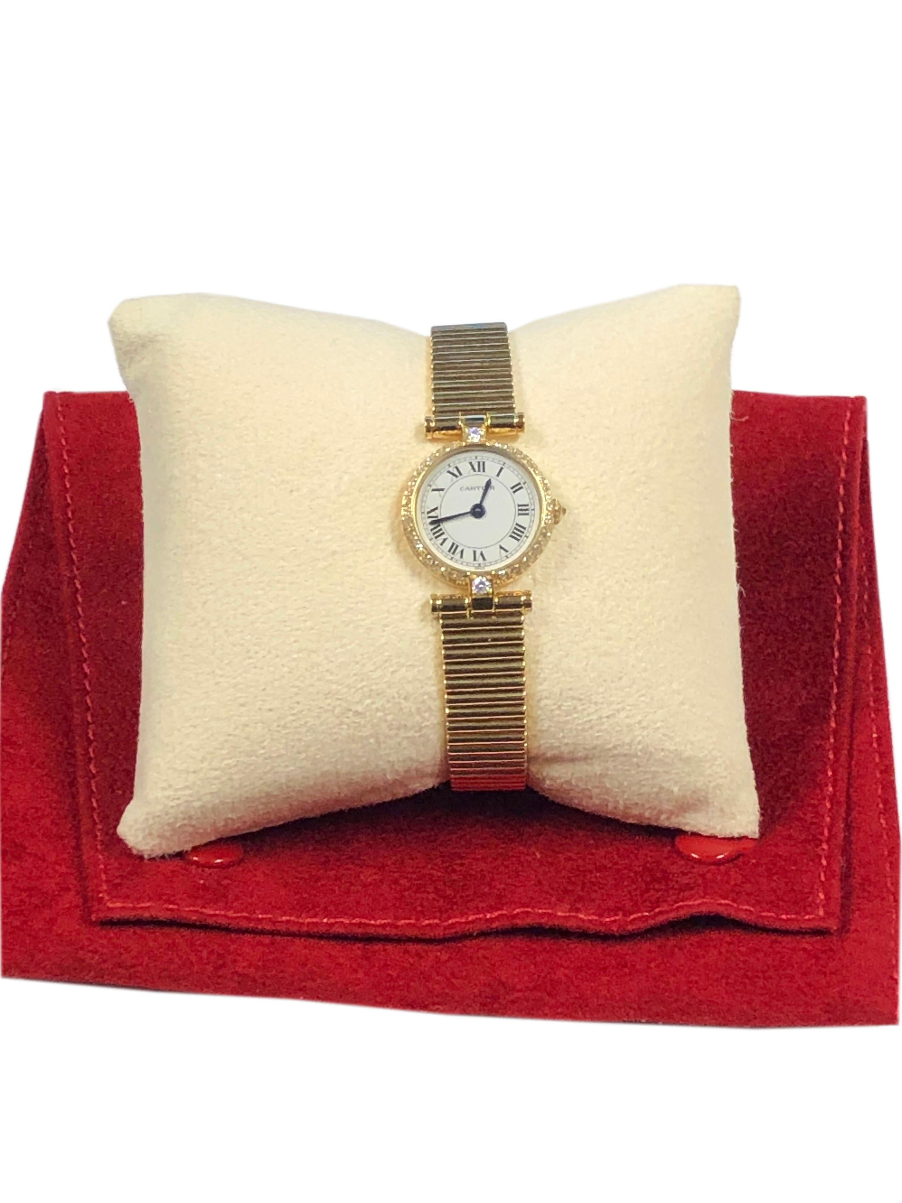 Cartier Vendome Yellow Gold and Diamond Ladies Wrist Watch For Sale 2