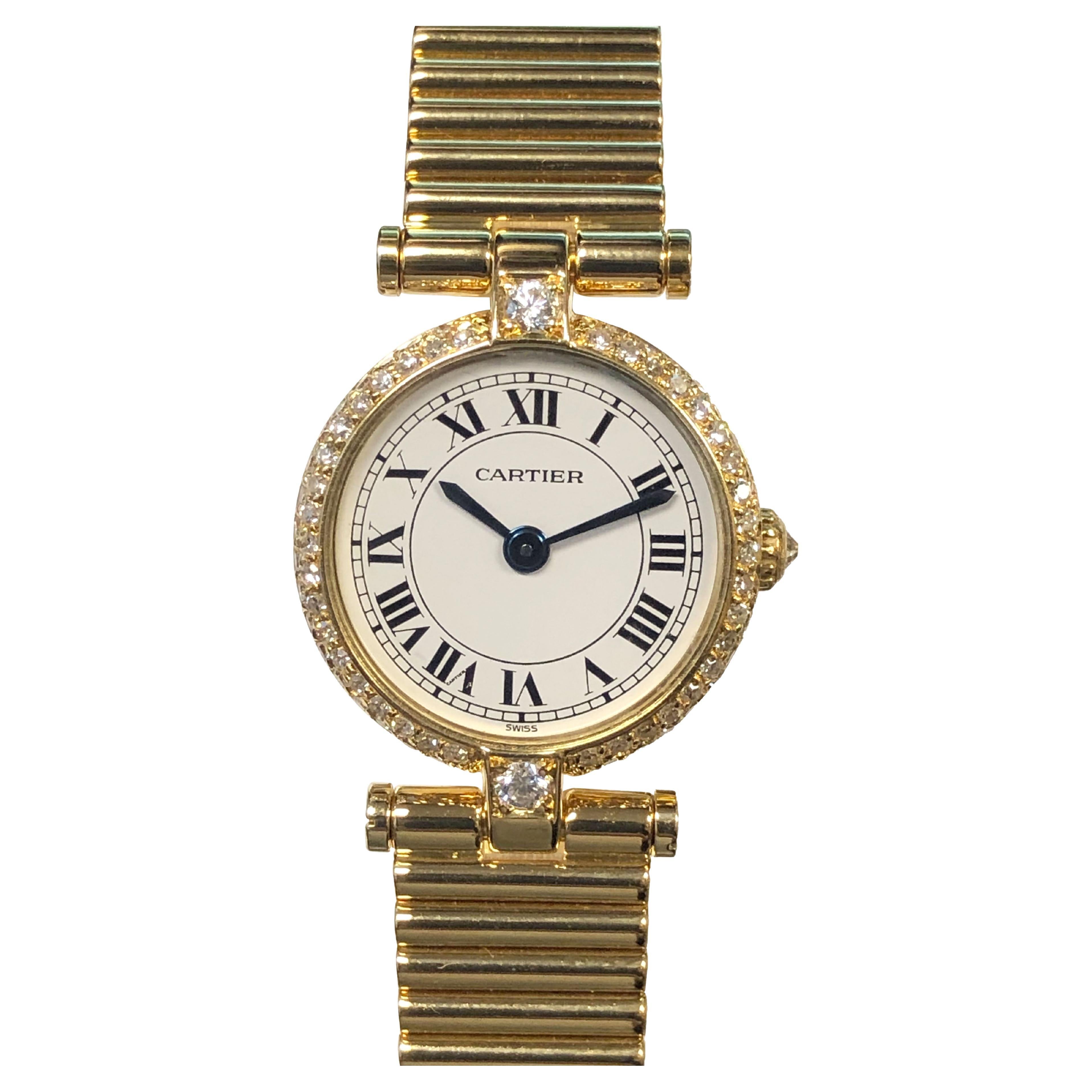 Cartier Vendome Yellow Gold and Diamond Ladies Wrist Watch