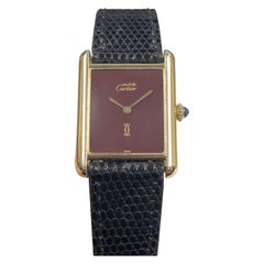 Cartier Vermeil Classic Tank Mechanical Wristwatch with Burgundy Dial