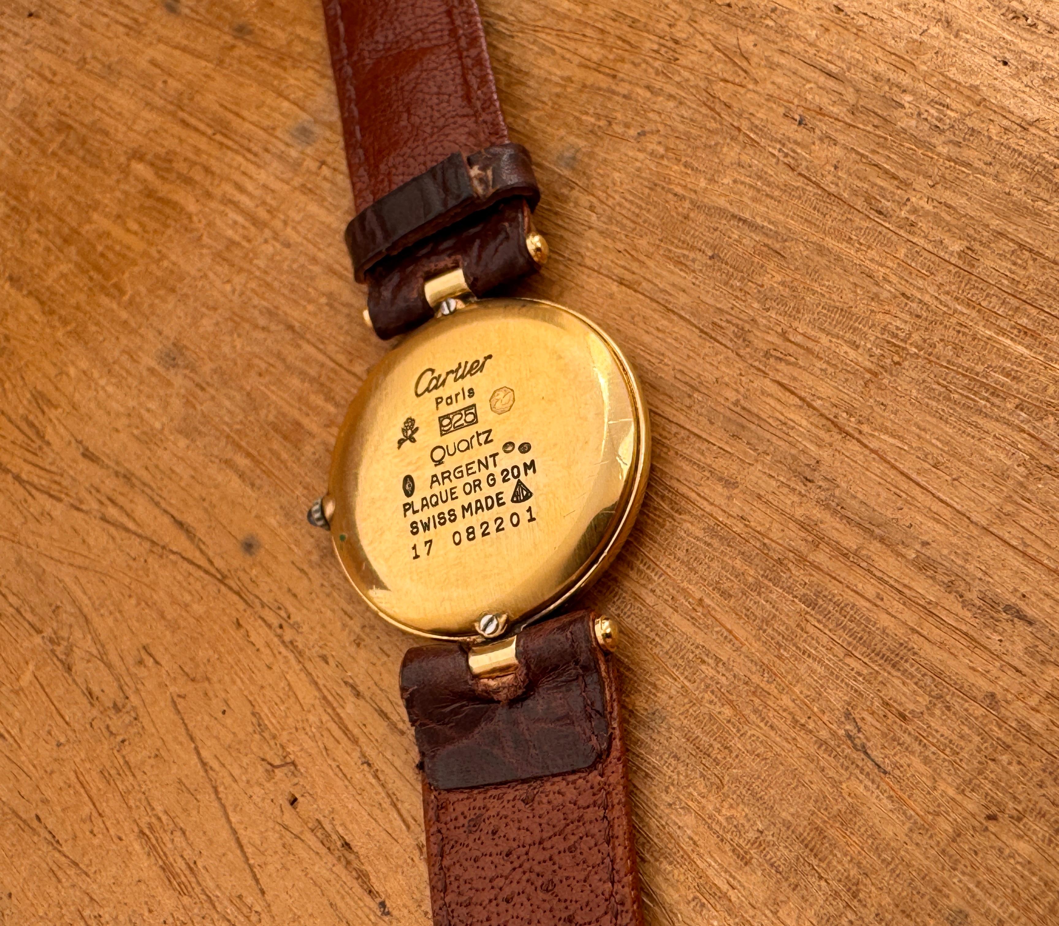 Cartier Vermeil Must Cartier Burgundy 30mm Gold Plated Watch For Sale 6