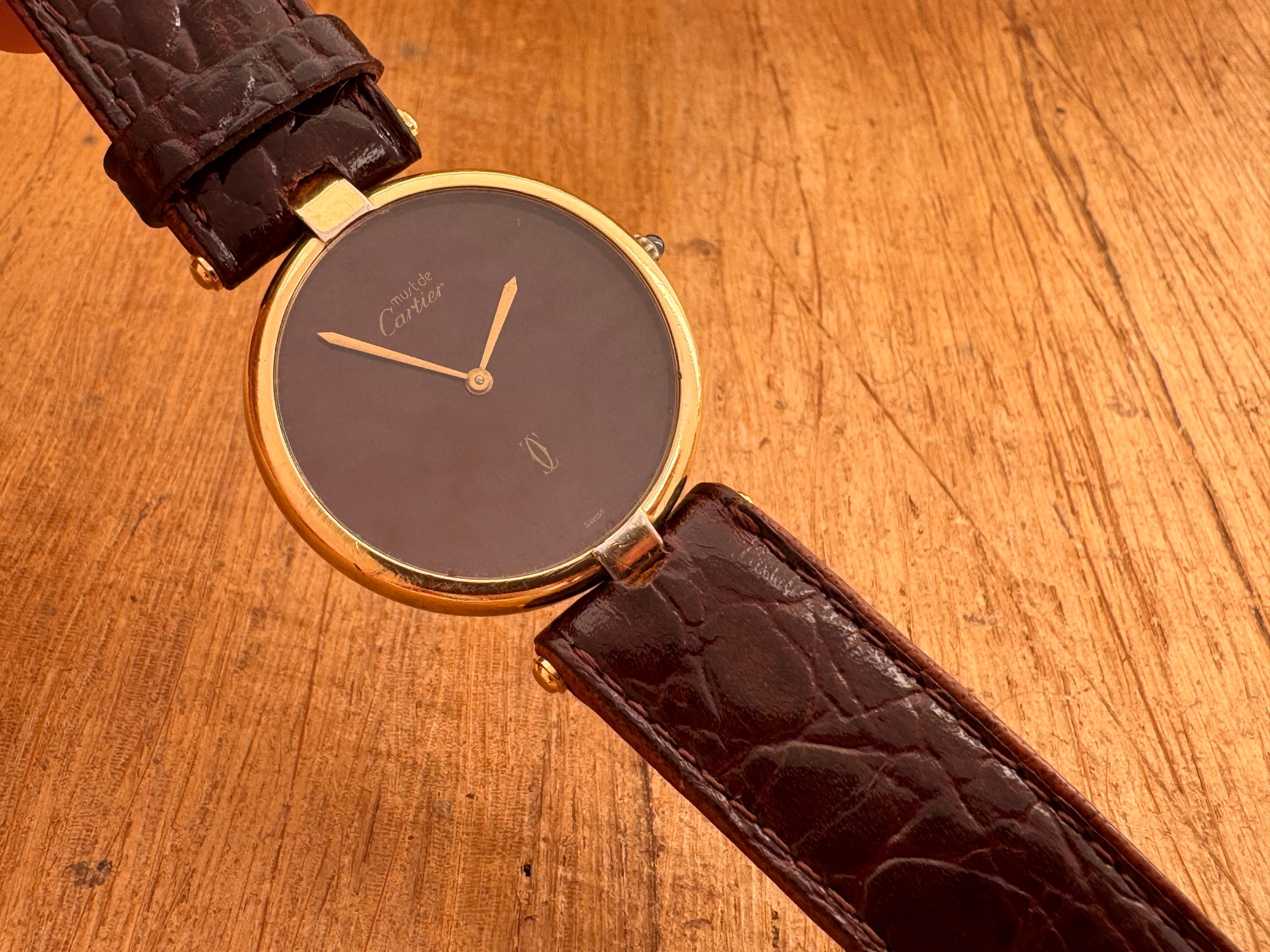 Men's Cartier Vermeil Must Cartier Burgundy 30mm Gold Plated Watch For Sale