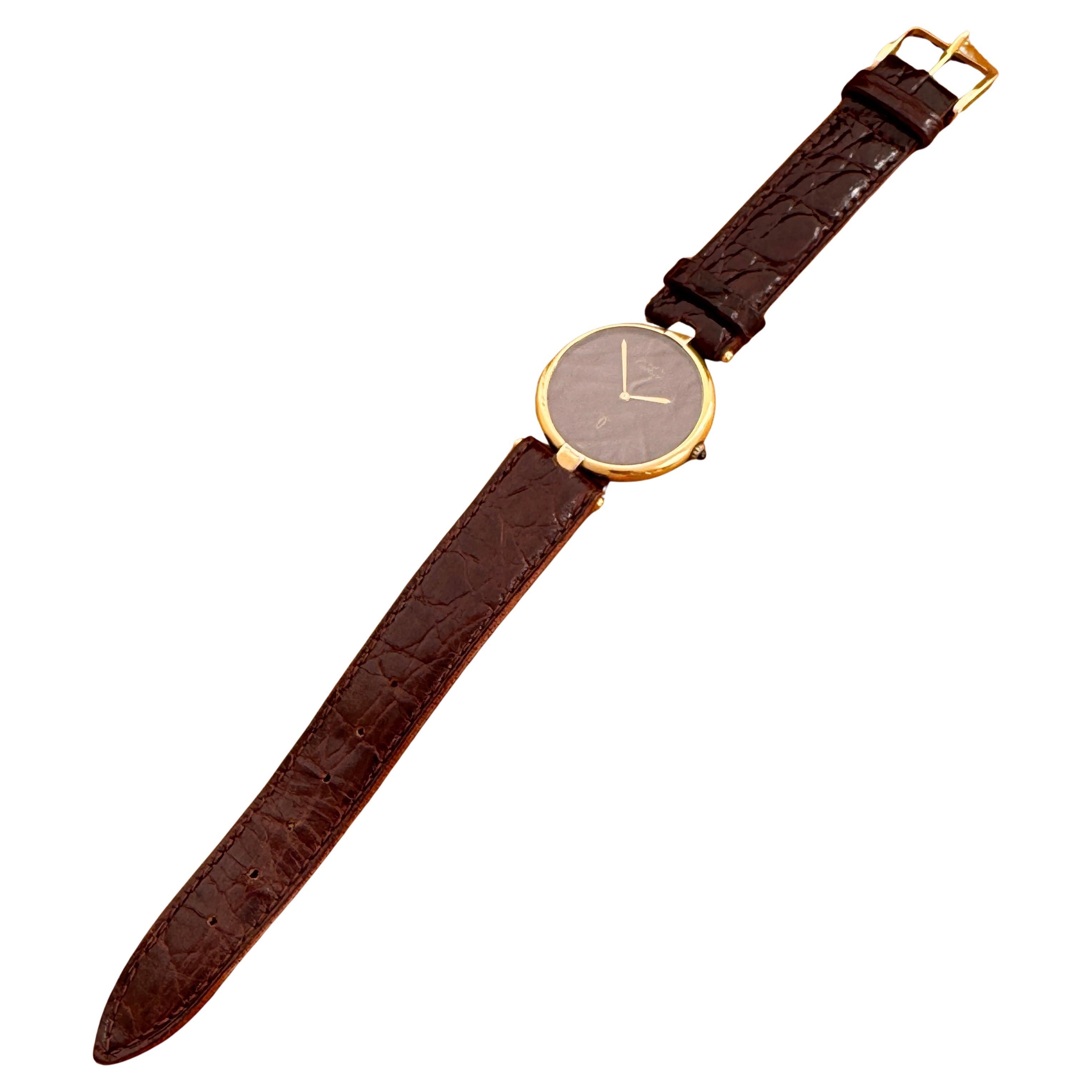 Cartier Vermeil Must Cartier Burgundy 30mm Gold Plated Watch For Sale