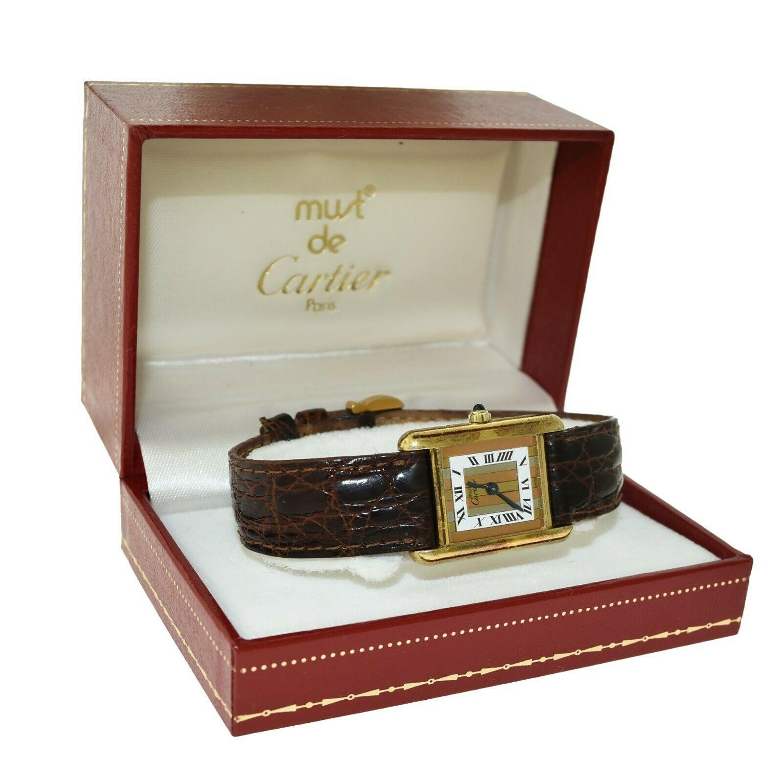 Cartier Vermeil Must de Cartier Tank Ref. 366001 Silver-Gilt Watch For Sale  at 1stDibs