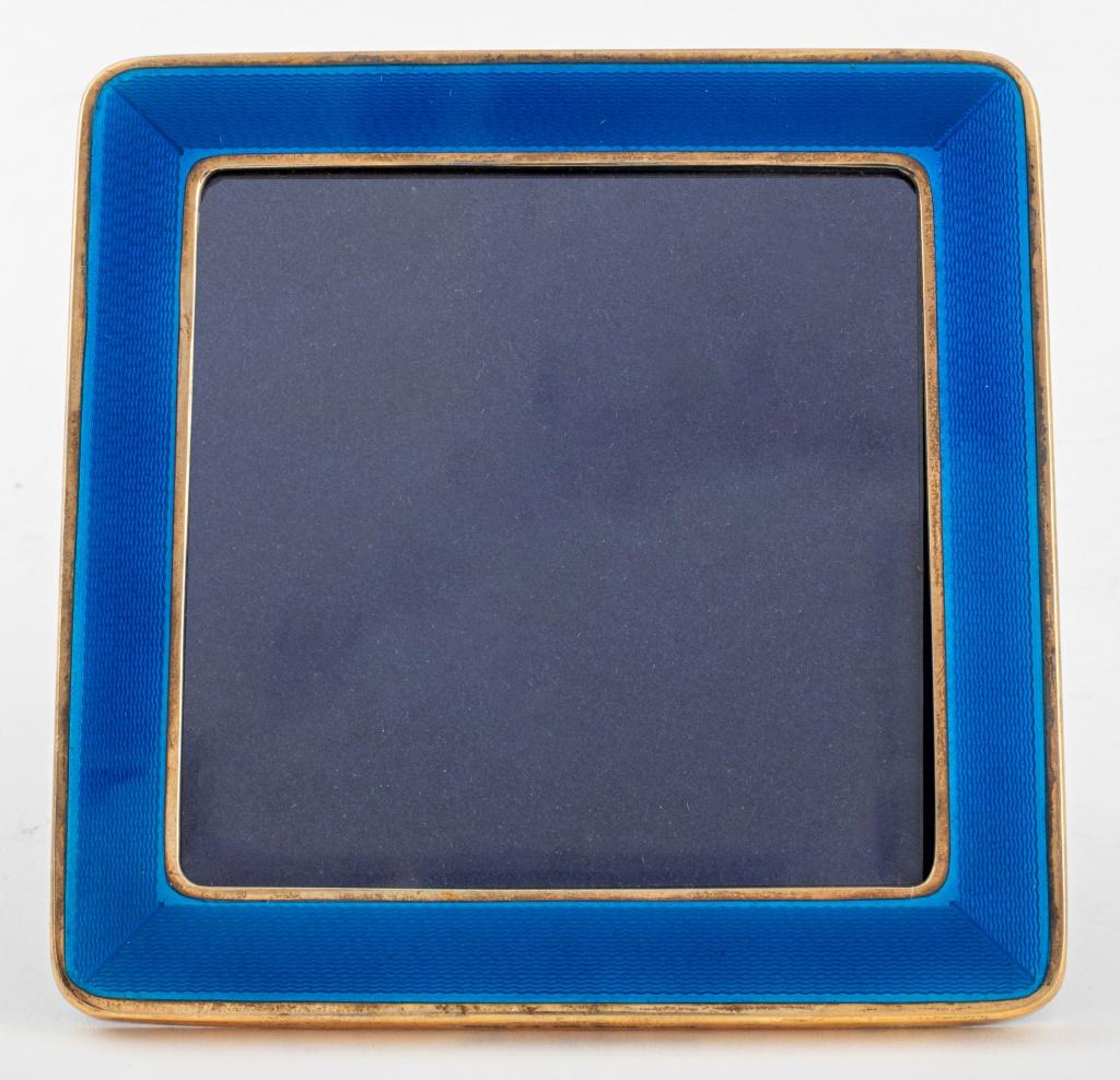 Cartier Vermeil Sterling Blue Guilloche Picture Frame, struck 