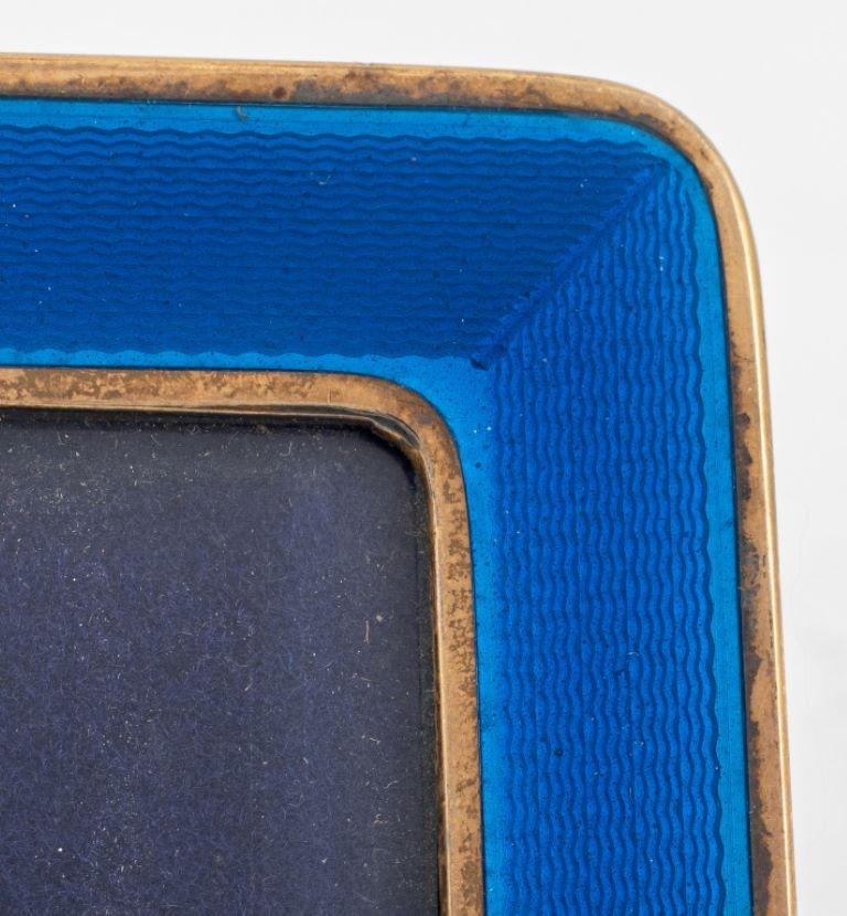 Hollywood Regency Cartier Vermeil Sterling Blue Guilloche Frame