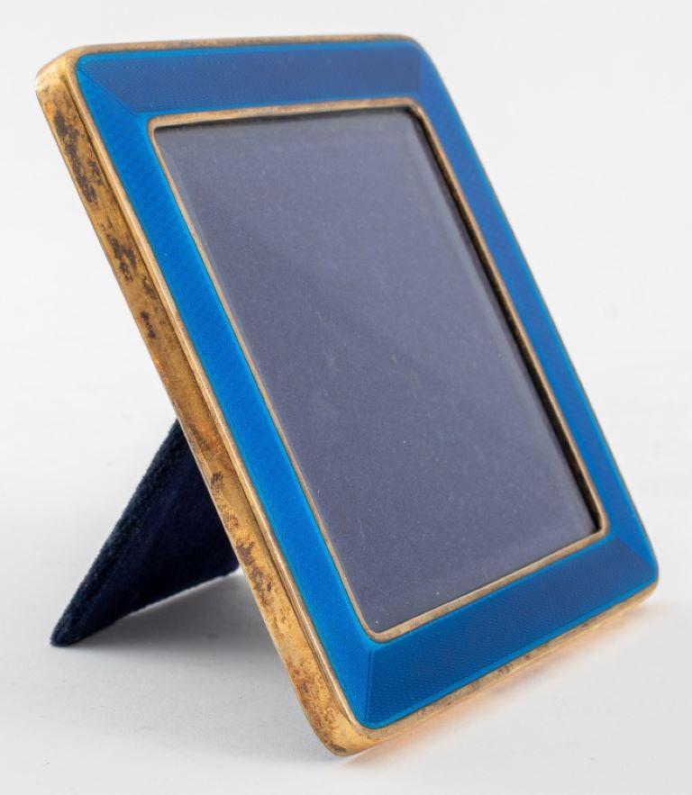 Italian Cartier Vermeil Sterling Blue Guilloche Frame