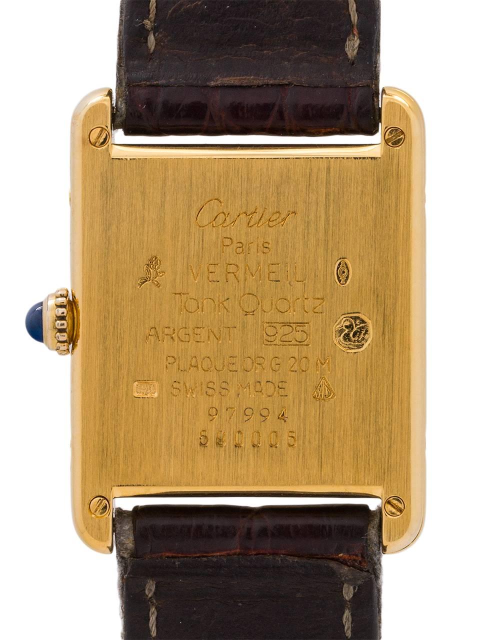 Cartier Vermeil Tank Louis Quartz Wristwatch, circa 1990s In Excellent Condition In West Hollywood, CA