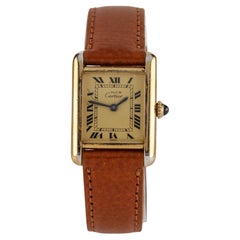 Cartier Vermeil Women's Vintage Tank Watch Hand-Winding w/ Original Pouch