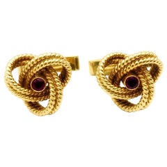 Cartier Vintage 14 Karat Yellow Gold Ruby Knot Cufflinks