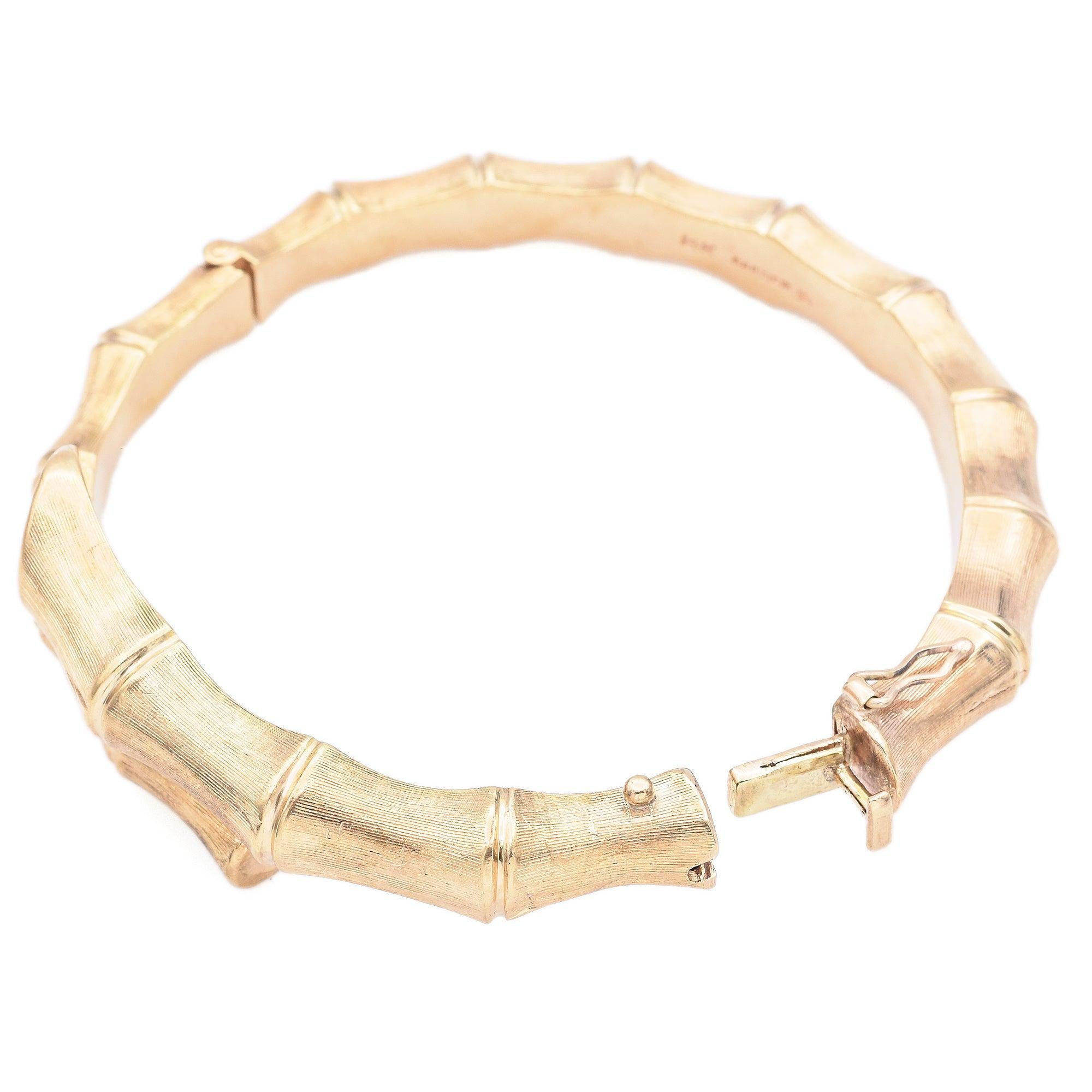 Cartier Vintage 14K Yellow Gold Bamboo Hinged Bangle Bracelet In Good Condition In New York, NY