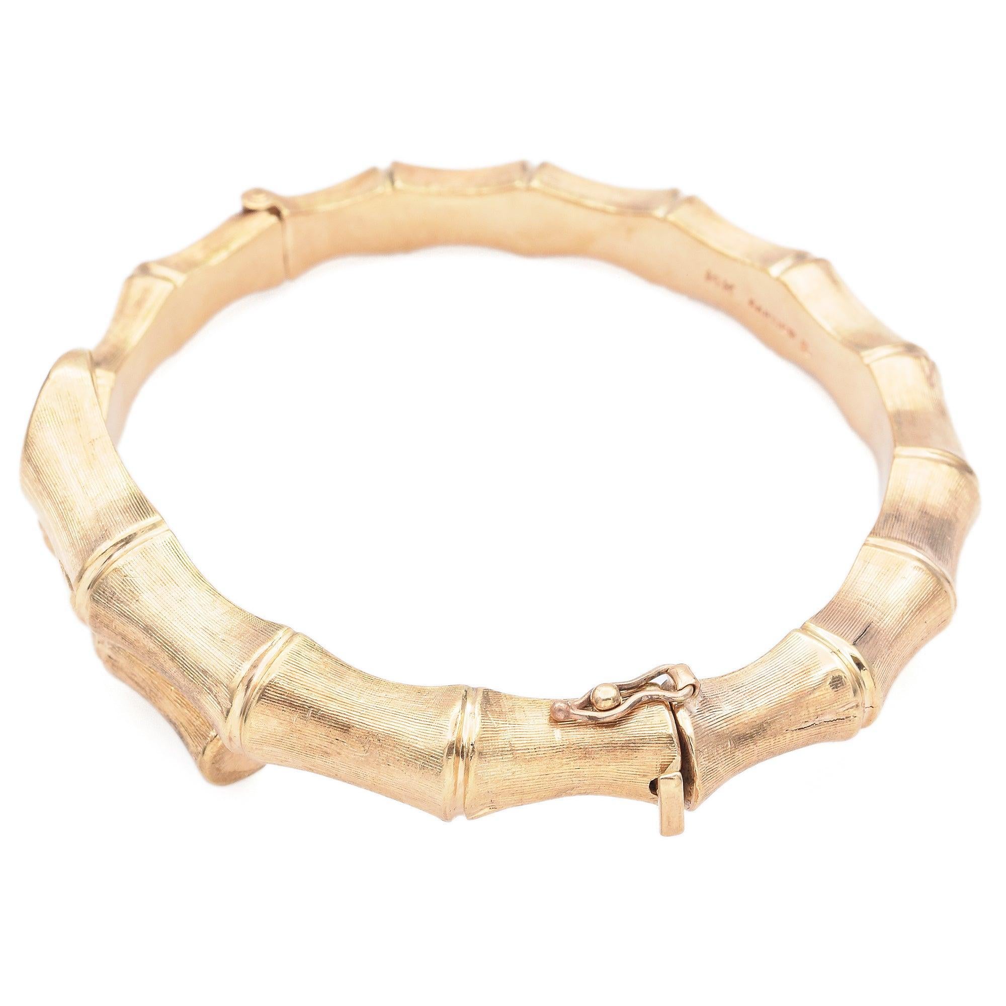Women's Cartier Vintage 14K Yellow Gold Bamboo Hinged Bangle Bracelet