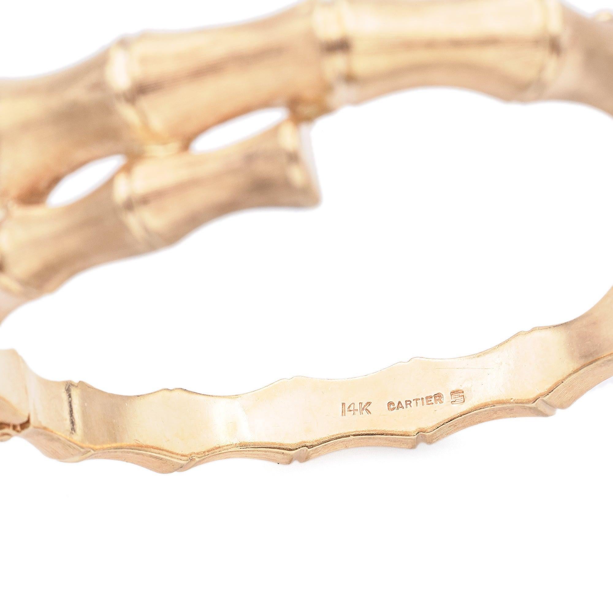 Cartier Vintage 14K Yellow Gold Bamboo Hinged Bangle Bracelet 2